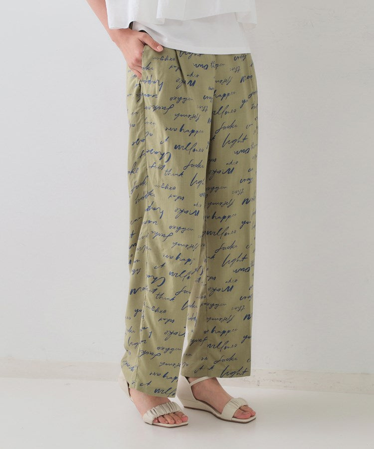 オペーク ドット クリップ OPAQUE.CLIP レタープリントイージーワイドパンツ【洗濯機洗い可】 (オリーブグリーン(126)) オリーブグリーン(126)