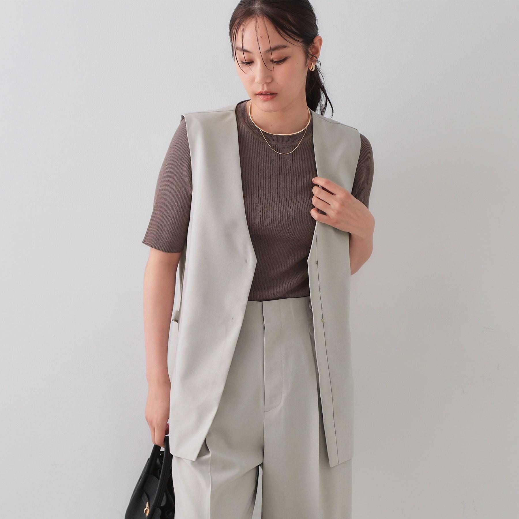 オペーク ドット クリップ OPAQUE.CLIP UV ストレッチVネックジレ/セットアップ対応【洗濯機洗い可/接触冷感/抗ピル】 (ライトグレー(011)) ライトグレー(011)