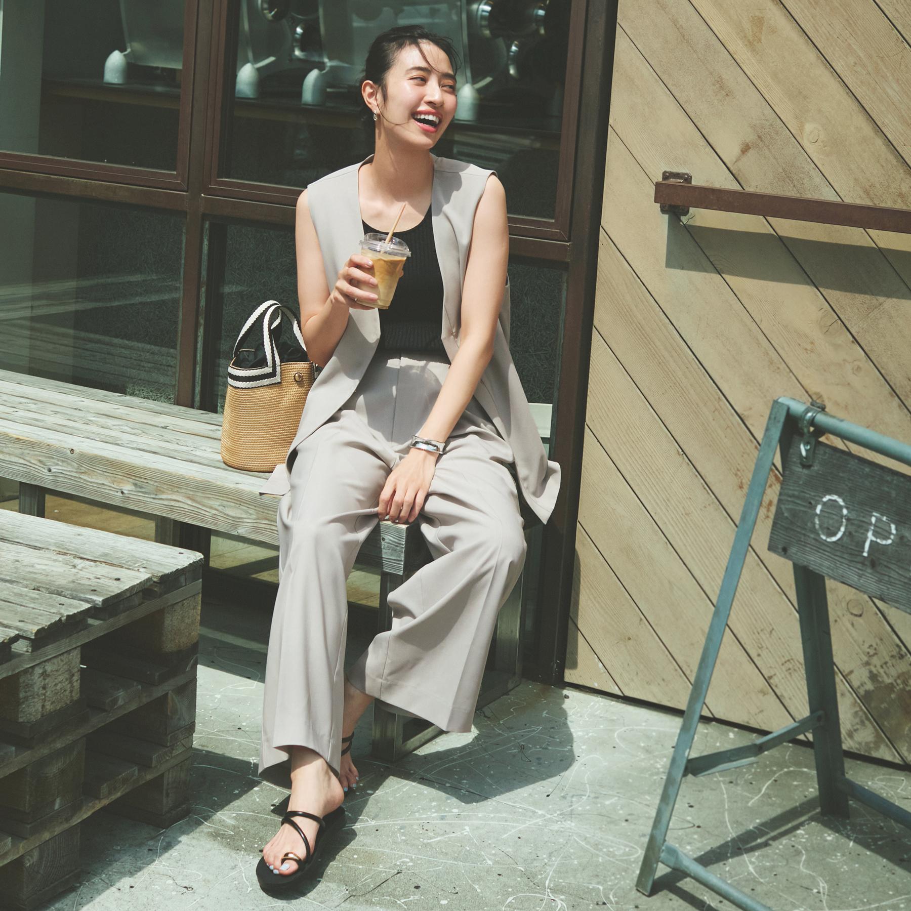 オペーク ドット クリップ OPAQUE.CLIP UV ストレッチVネックジレ/セットアップ対応【洗濯機洗い可/接触冷感/抗ピル】 (ライトグレー(011)) ライトグレー(011)