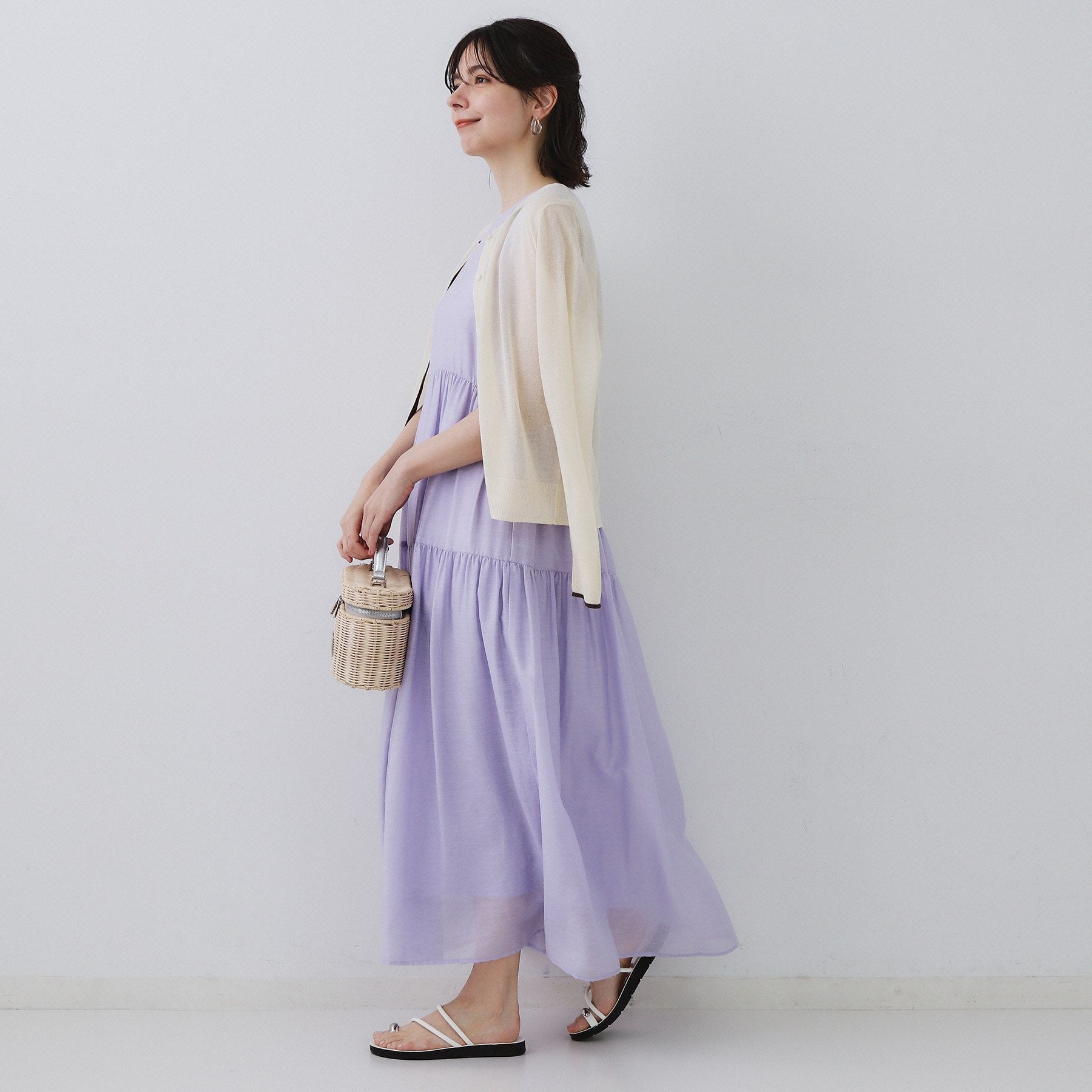 オペーク ドット クリップ OPAQUE.CLIP 麻混シアーギャザーティアードワンピース【洗濯機洗い可】 (ブラウン(044)) ブラウン(044)