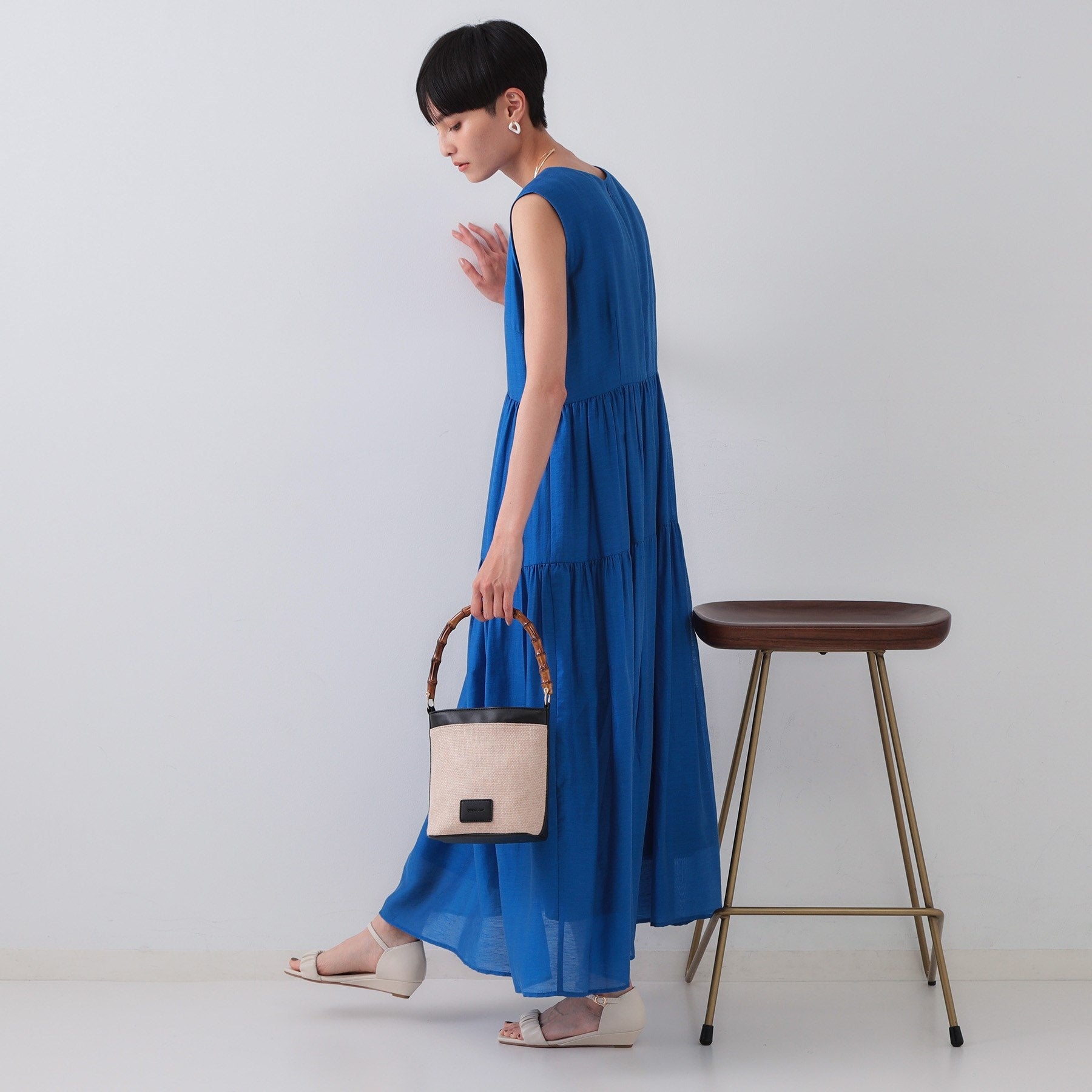 オペーク ドット クリップ OPAQUE.CLIP 麻混シアーギャザーティアードワンピース【洗濯機洗い可】 (ブラウン(044)) ブラウン(044)