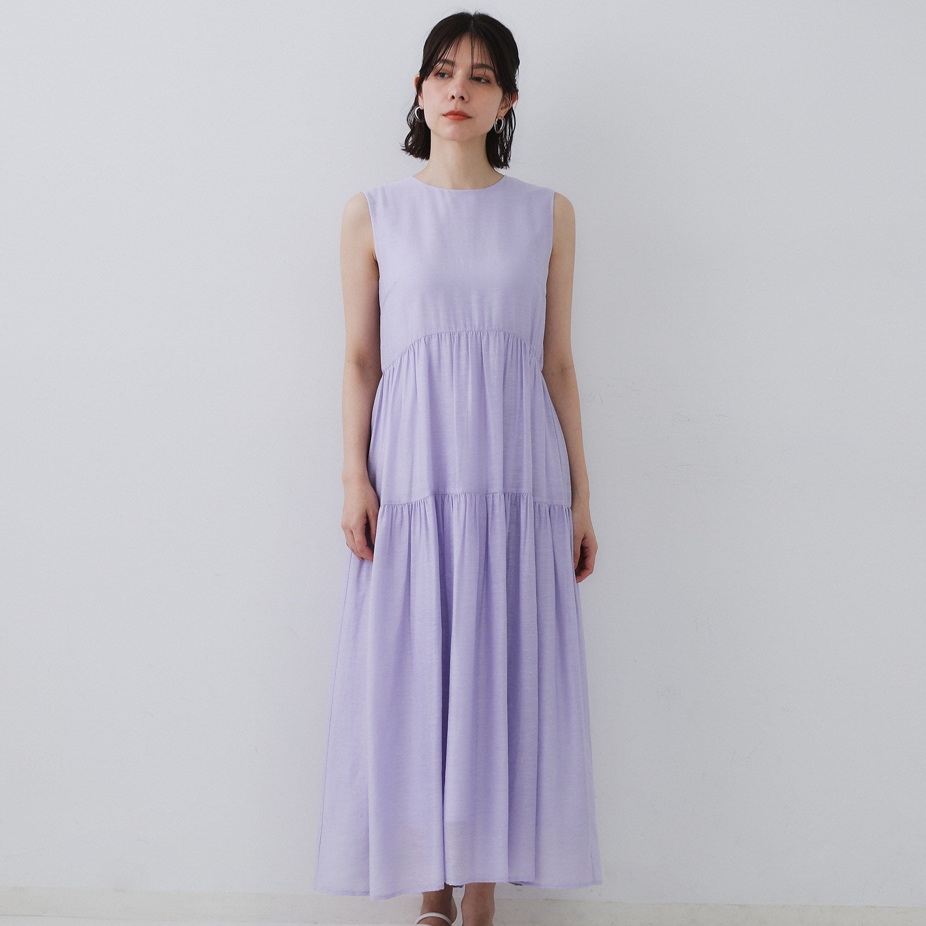 オペーク ドット クリップ OPAQUE.CLIP 麻混シアーギャザーティアードワンピース【洗濯機洗い可】 (ブラウン(044)) ブラウン(044)