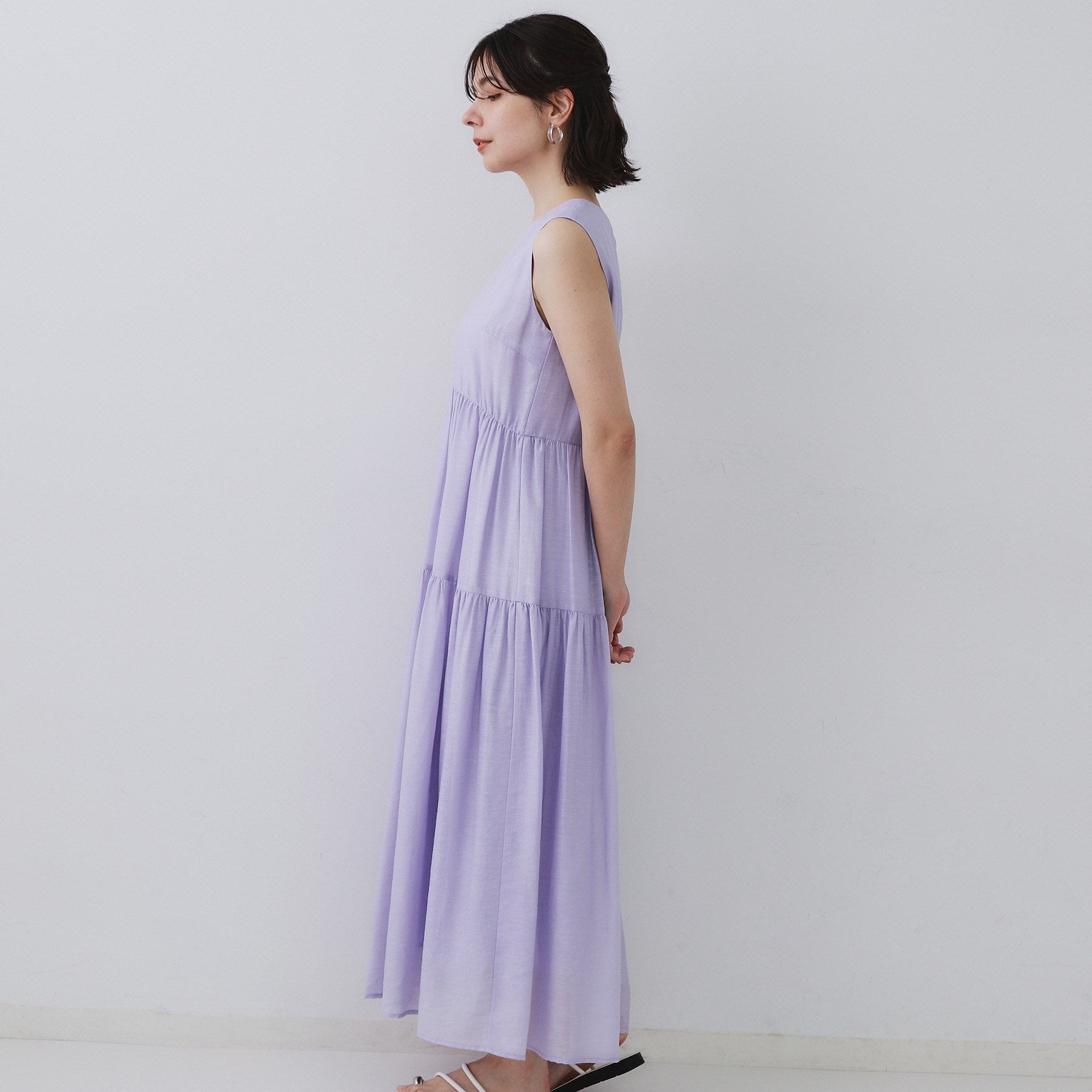 オペーク ドット クリップ OPAQUE.CLIP 麻混シアーギャザーティアードワンピース【洗濯機洗い可】 (ブラウン(044)) ブラウン(044)