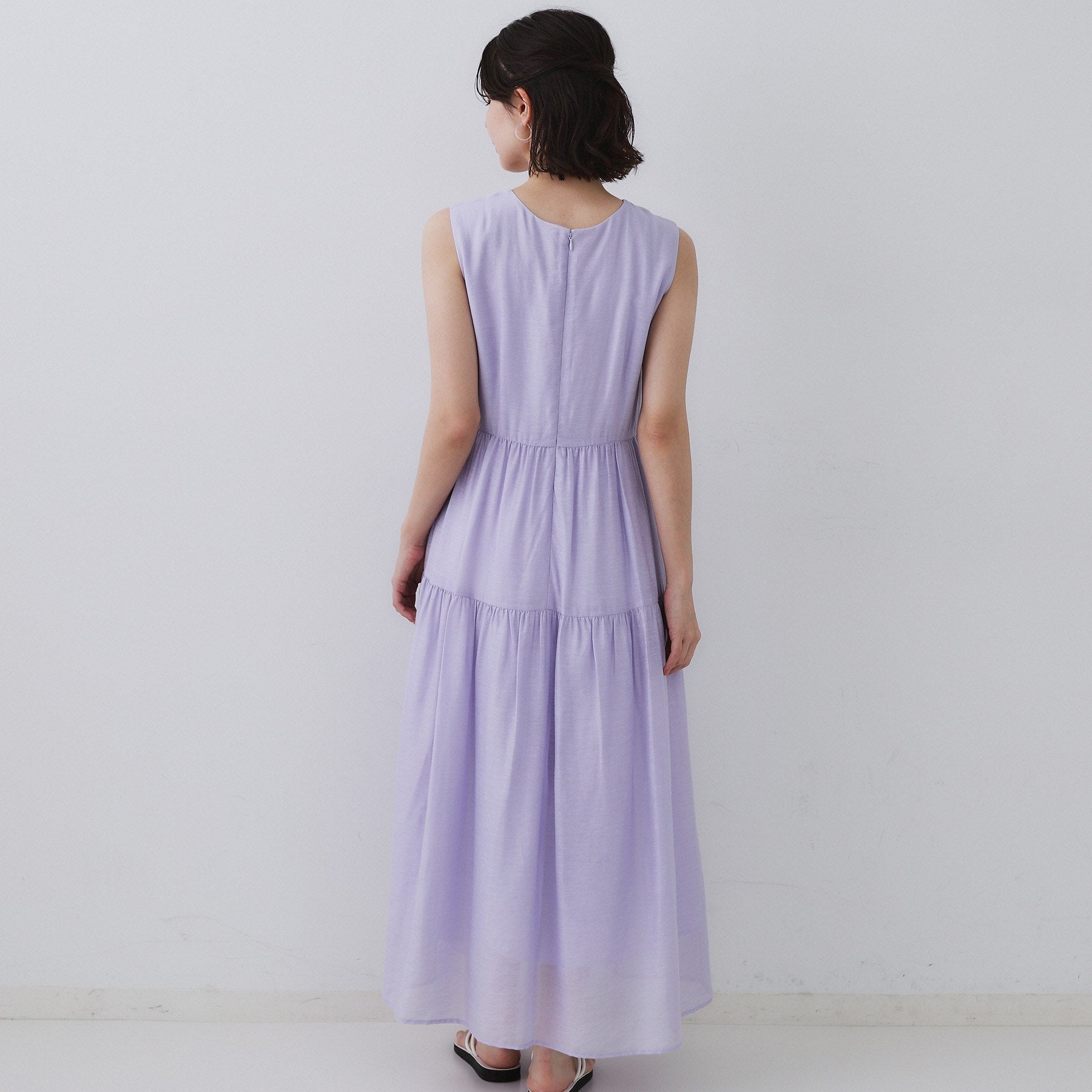 オペーク ドット クリップ OPAQUE.CLIP 麻混シアーギャザーティアードワンピース【洗濯機洗い可】 (ブラウン(044)) ブラウン(044)