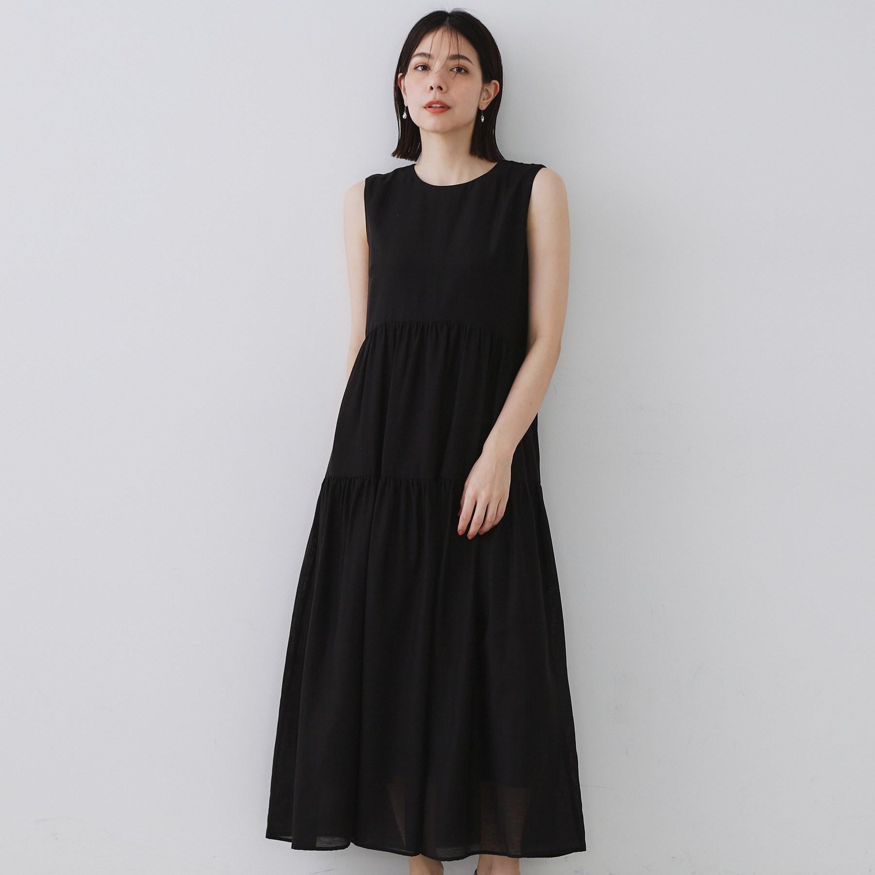 オペーク ドット クリップ OPAQUE.CLIP 麻混シアーギャザーティアードワンピース【洗濯機洗い可】 (ブラウン(044)) ブラウン(044)