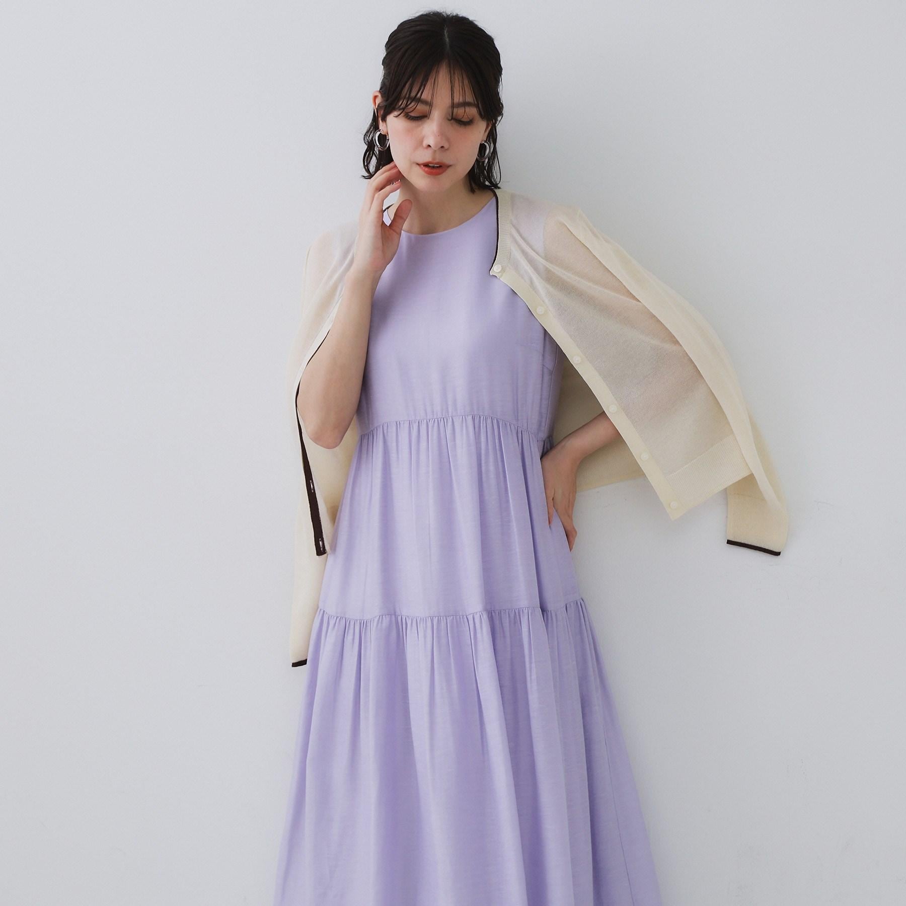 オペーク ドット クリップ OPAQUE.CLIP 麻混シアーギャザーティアードワンピース【洗濯機洗い可】 (ブラウン(044)) ブラウン(044)