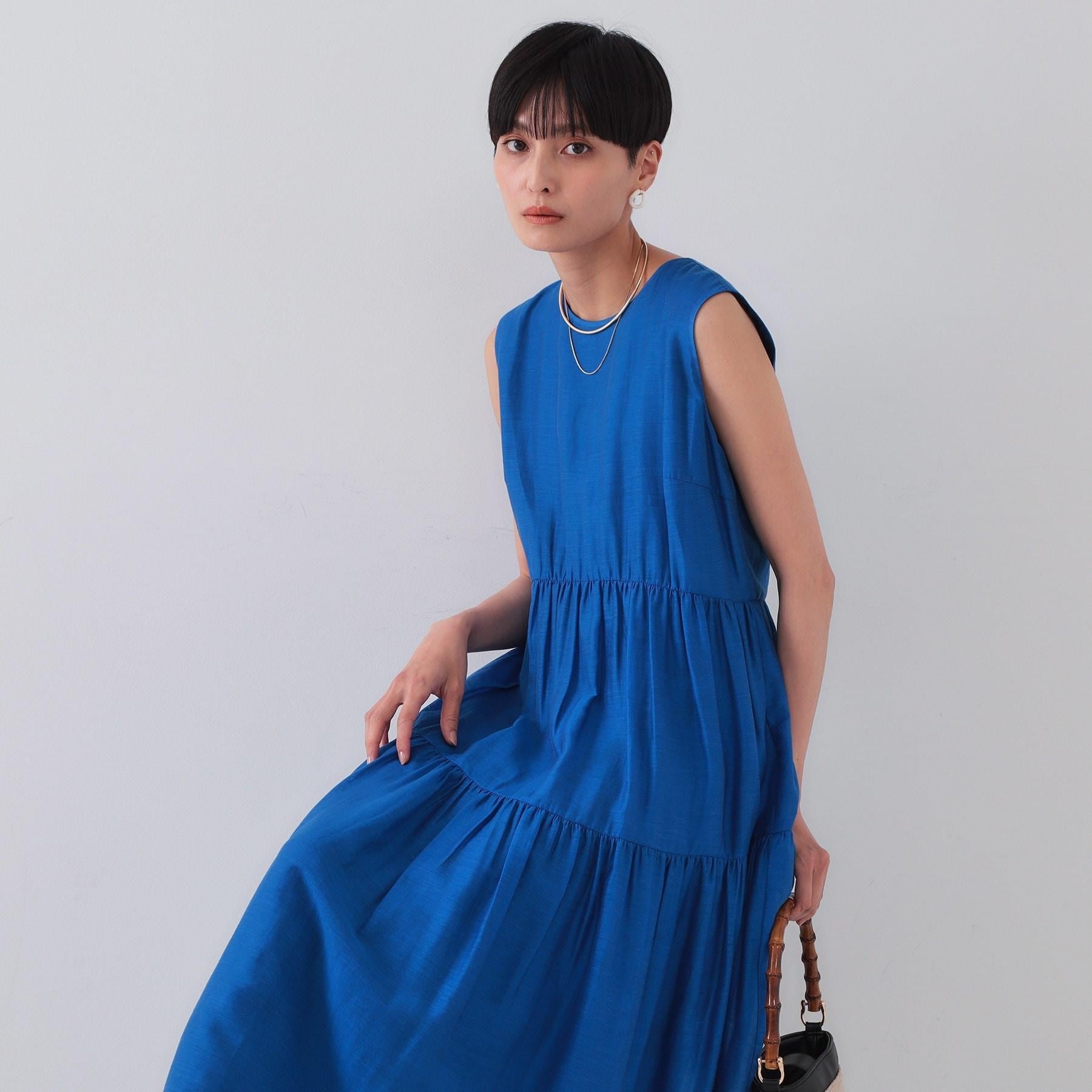 オペーク ドット クリップ OPAQUE.CLIP 麻混シアーギャザーティアードワンピース【洗濯機洗い可】 (ブラウン(044)) ブラウン(044)