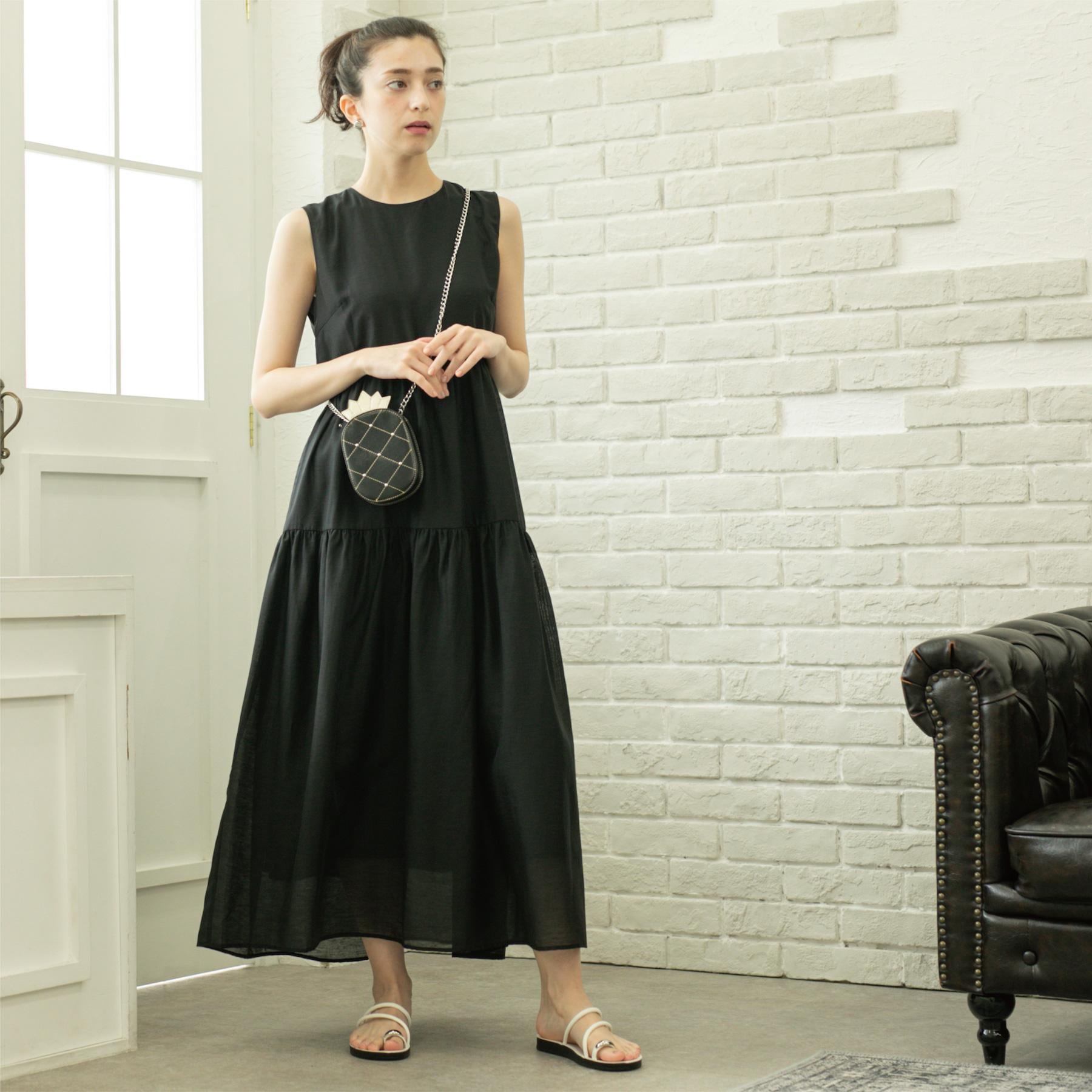 オペーク ドット クリップ OPAQUE.CLIP 麻混シアーギャザーティアードワンピース【洗濯機洗い可】 (ブラウン(044)) ブラウン(044)