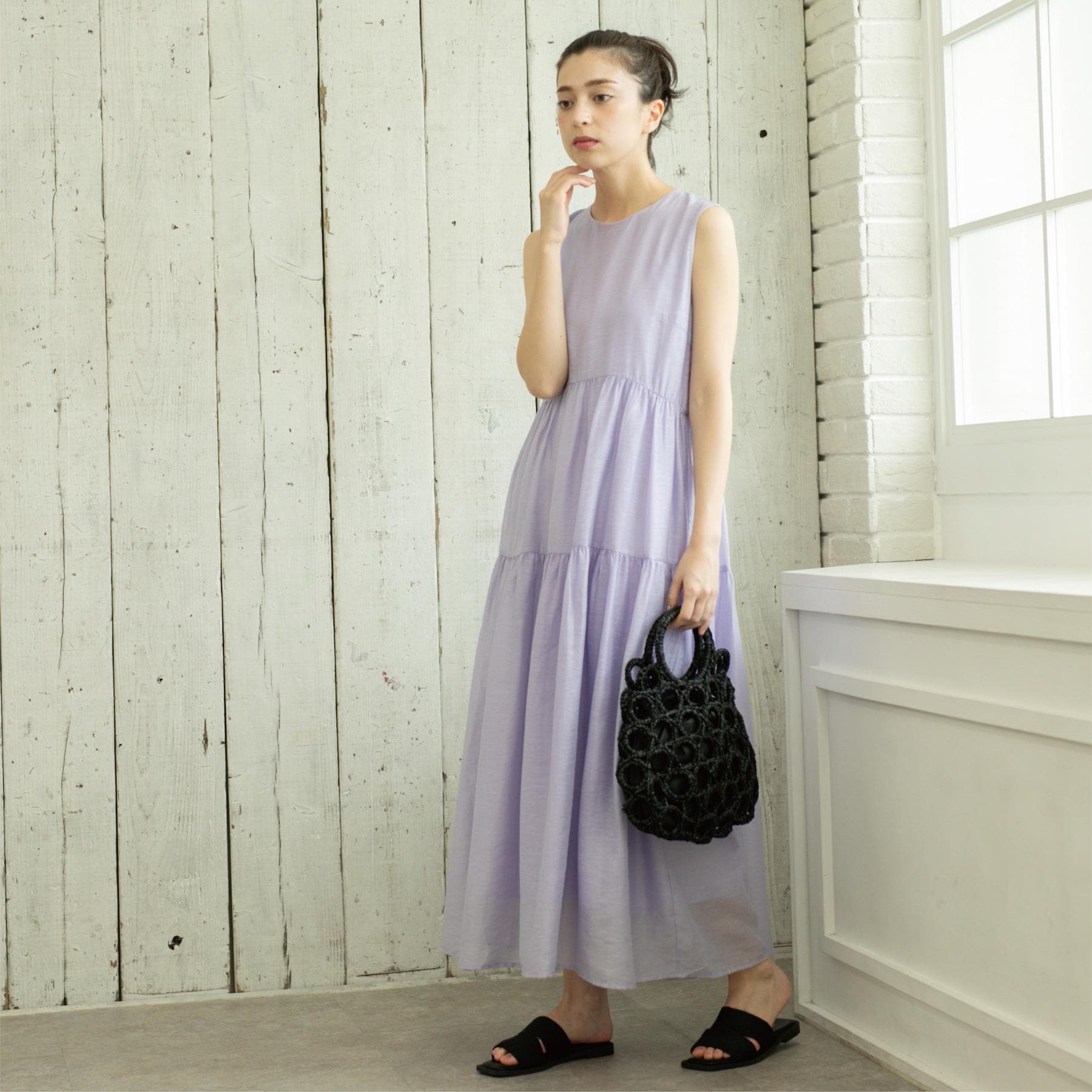 オペーク ドット クリップ OPAQUE.CLIP 麻混シアーギャザーティアードワンピース【洗濯機洗い可】 (ラベンダー(080)) ラベンダー(080)