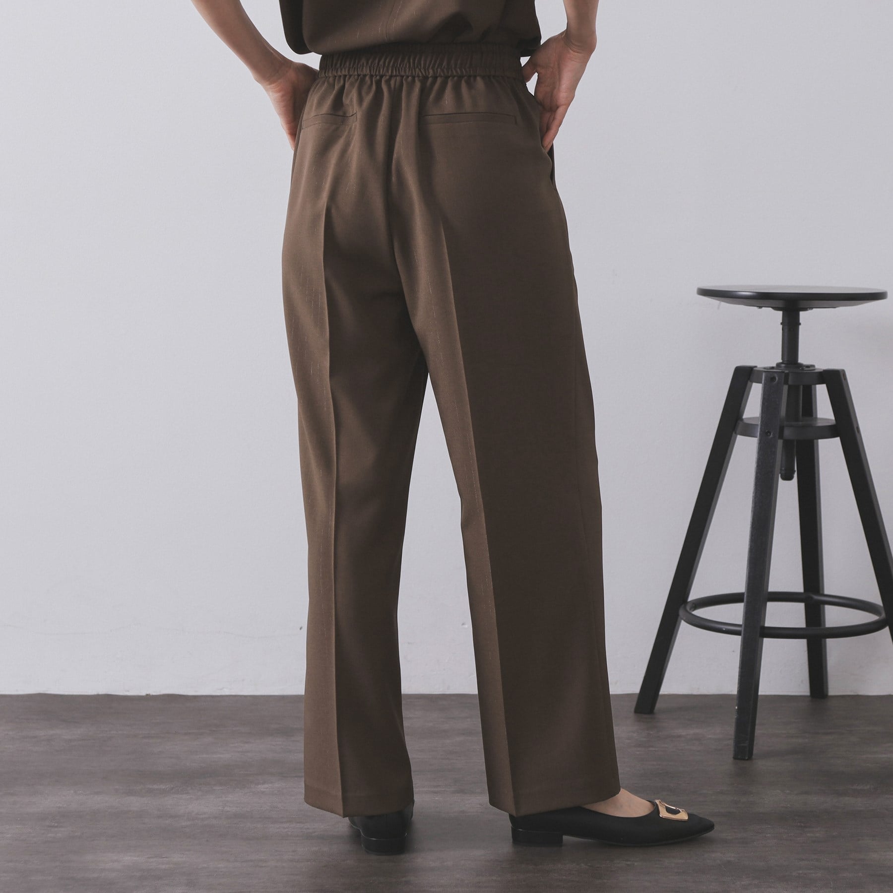 オペーク ドット クリップ OPAQUE.CLIP ラメストライプイージーワイドパンツ/セットアップ可【洗濯機洗い可/防シワ/吸水速乾】 (ブラック(319)) ブラック(319)