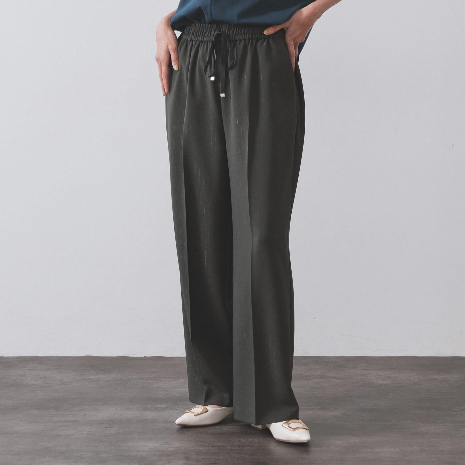 オペーク ドット クリップ OPAQUE.CLIP ラメストライプイージーワイドパンツ/セットアップ可【洗濯機洗い可/防シワ/吸水速乾】 (ブラック(319)) ブラック(319)