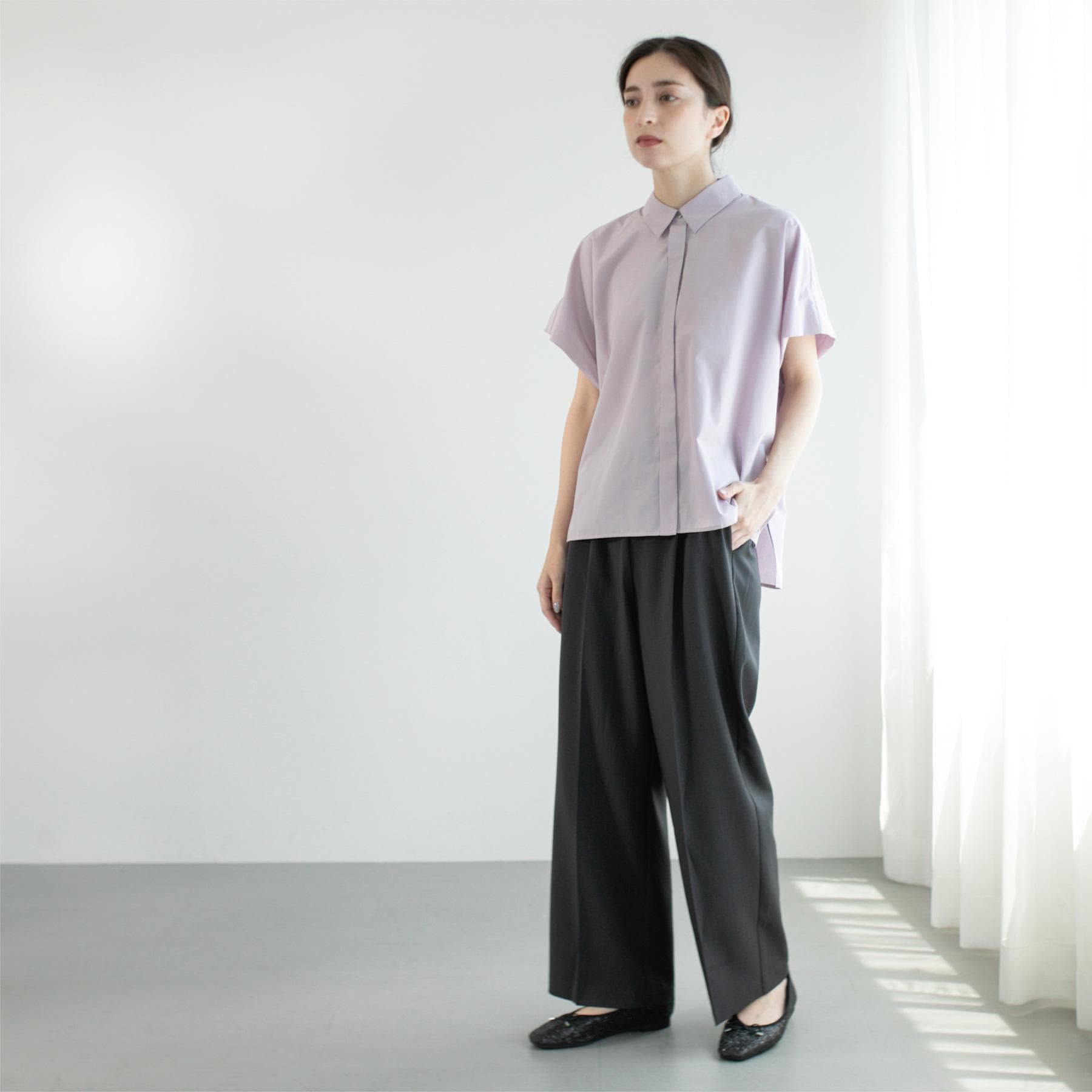 オペーク ドット クリップ OPAQUE.CLIP ラメストライプイージーワイドパンツ/セットアップ可【洗濯機洗い可/防シワ/吸水速乾】 (ブラック(319)) ブラック(319)