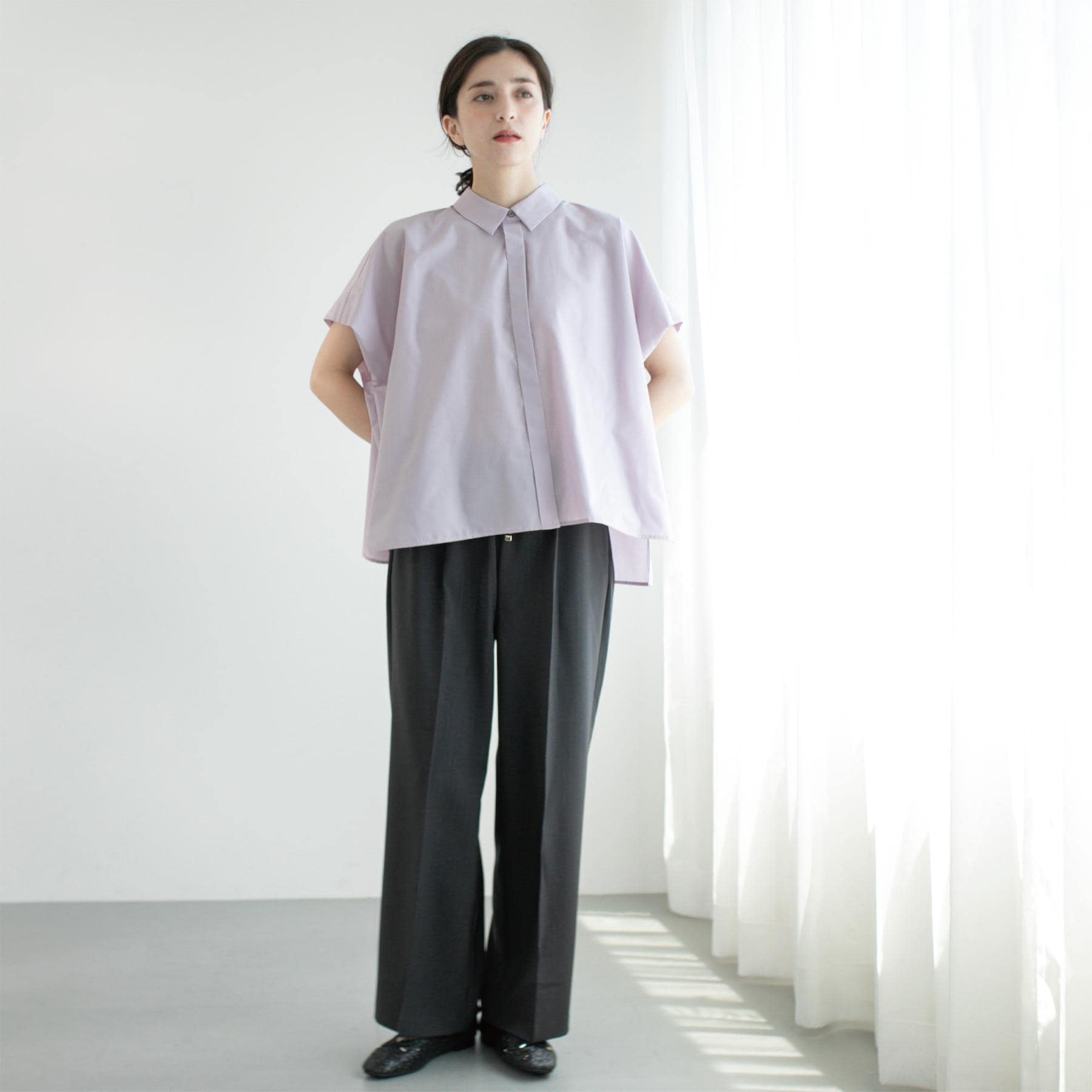 オペーク ドット クリップ OPAQUE.CLIP ラメストライプイージーワイドパンツ/セットアップ可【洗濯機洗い可/防シワ/吸水速乾】 (ブラック(319)) ブラック(319)