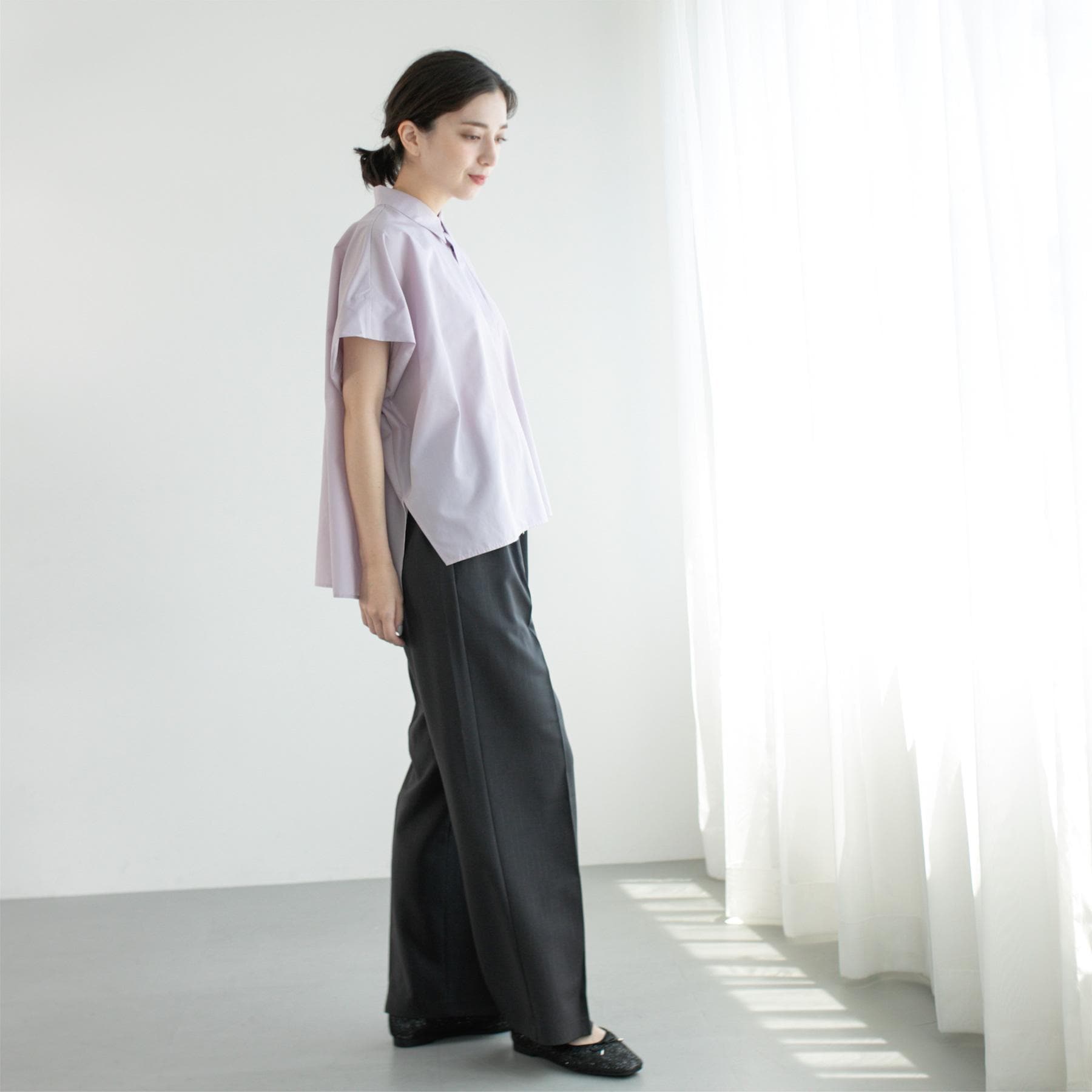 オペーク ドット クリップ OPAQUE.CLIP ラメストライプイージーワイドパンツ/セットアップ可【洗濯機洗い可/防シワ/吸水速乾】 (ブラック(319)) ブラック(319)