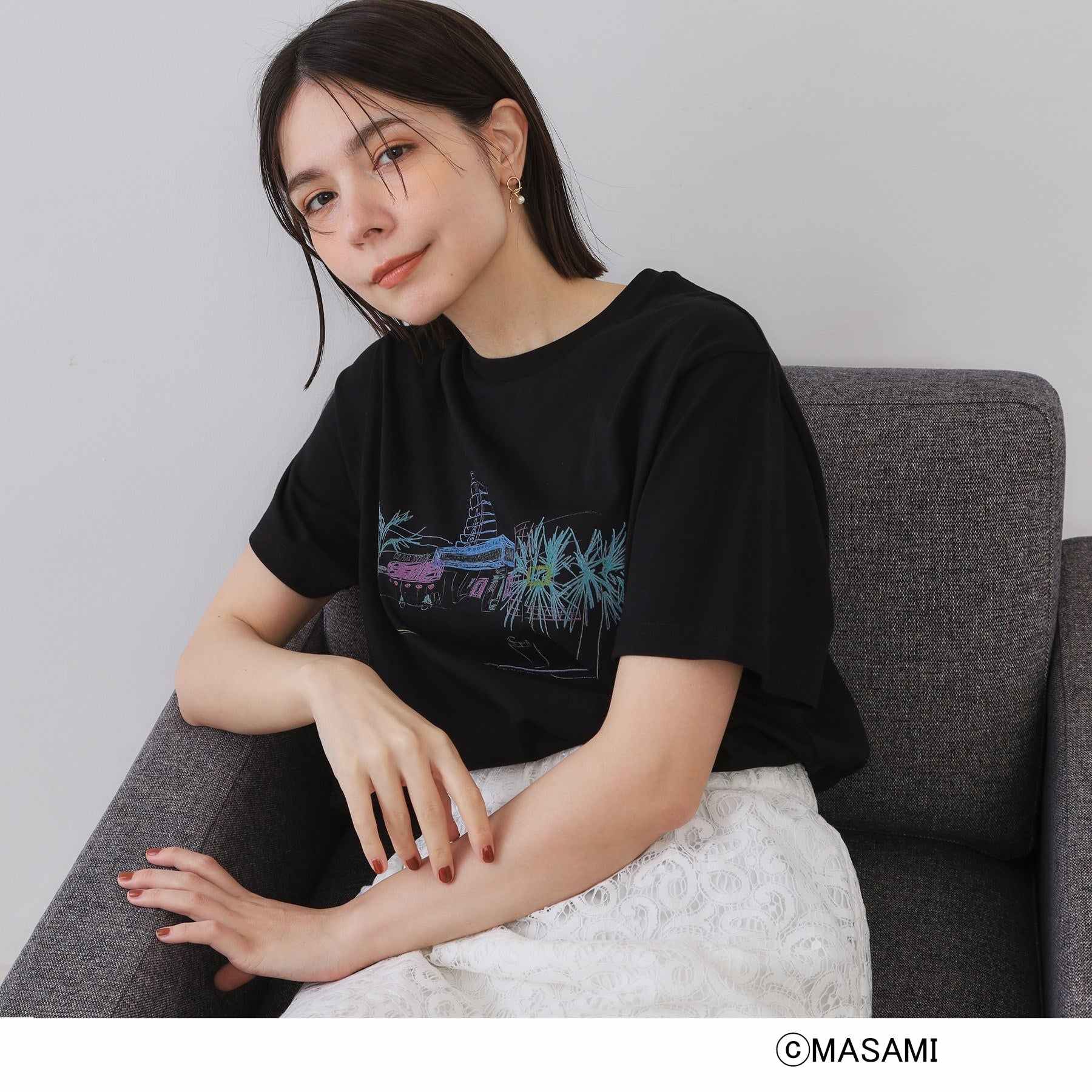 オペーク ドット クリップ OPAQUE.CLIP 風景イラストプリントTシャツ (ブラック(019)) ブラック(019)