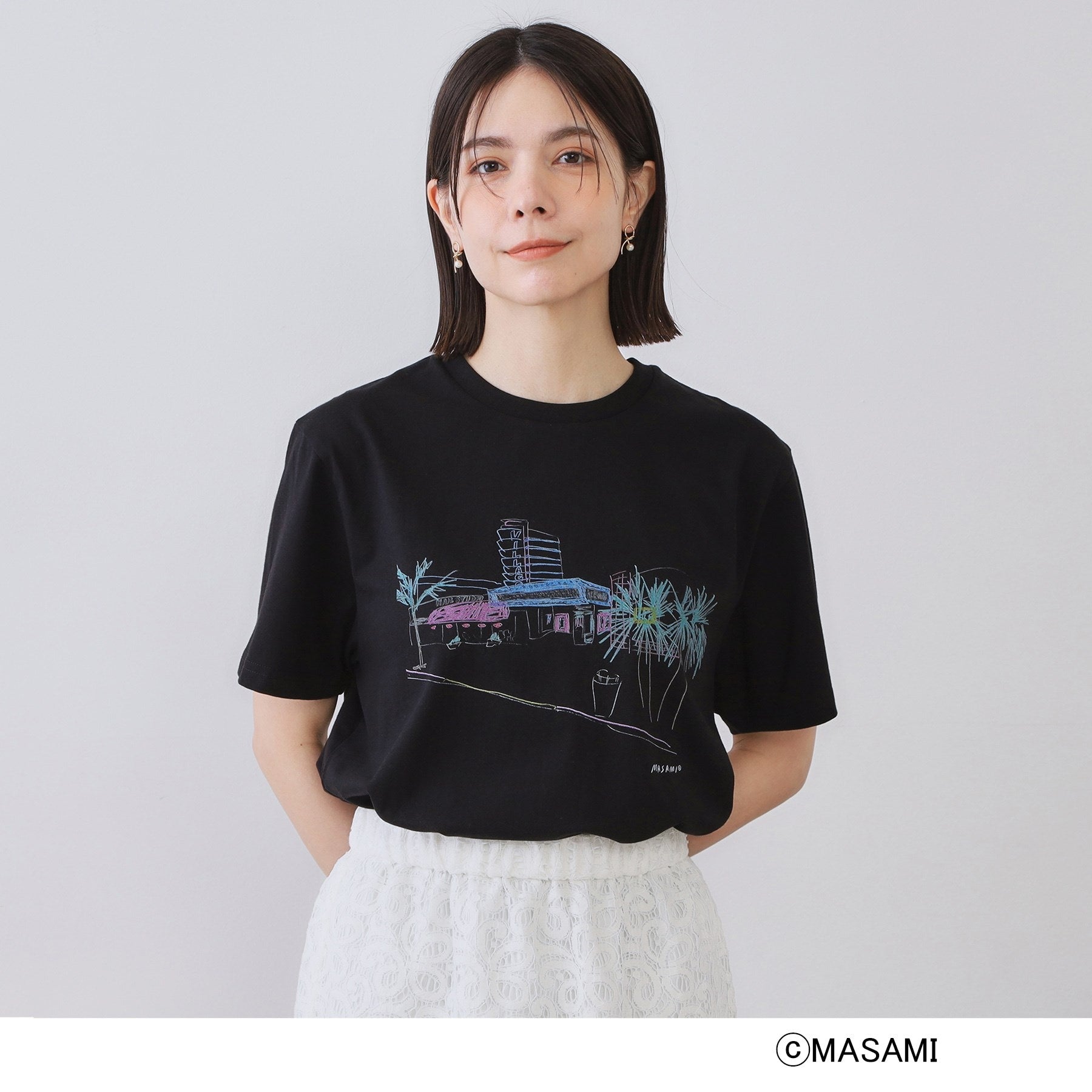 オペーク ドット クリップ OPAQUE.CLIP 風景イラストプリントTシャツ (ブラック(019)) ブラック(019)