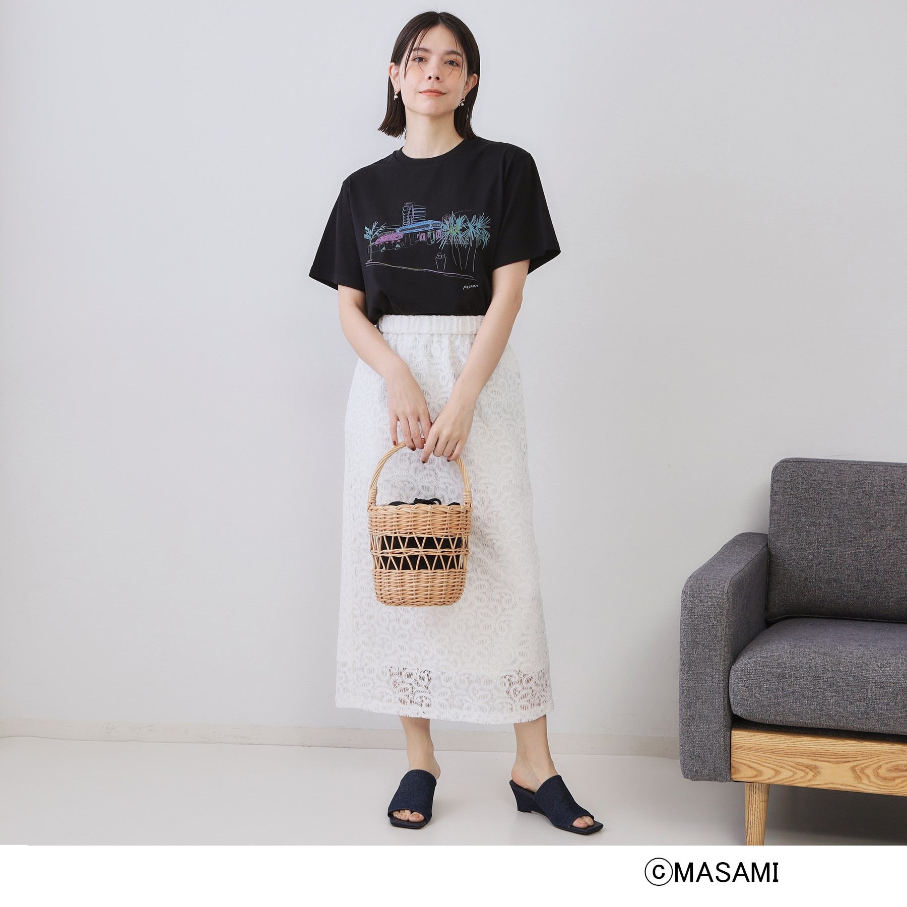 オペーク ドット クリップ OPAQUE.CLIP 風景イラストプリントTシャツ (ブラック(019)) ブラック(019)