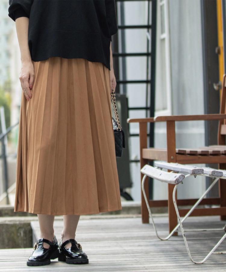 オペーク ドット クリップ OPAQUE.CLIP フェイクスウェードイージープリーツスカート【静電気防止加工/洗濯機洗い可】 (キャメルブラウン(041)) キャメルブラウン(041)