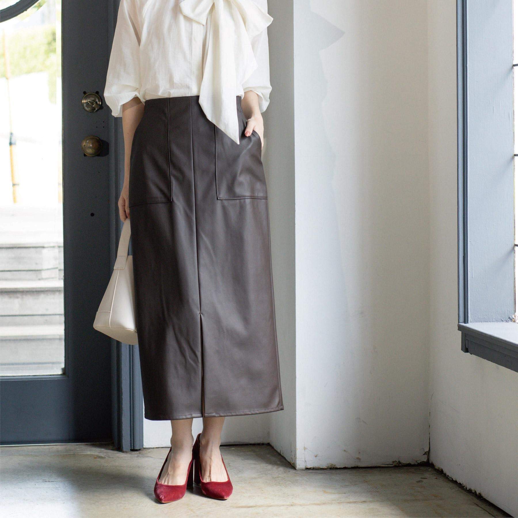 オペーク ドット クリップ OPAQUE.CLIP ストレッチダブルポケットタイトスカート《アソート素材》 (ブラウン(744)) ブラウン(744)