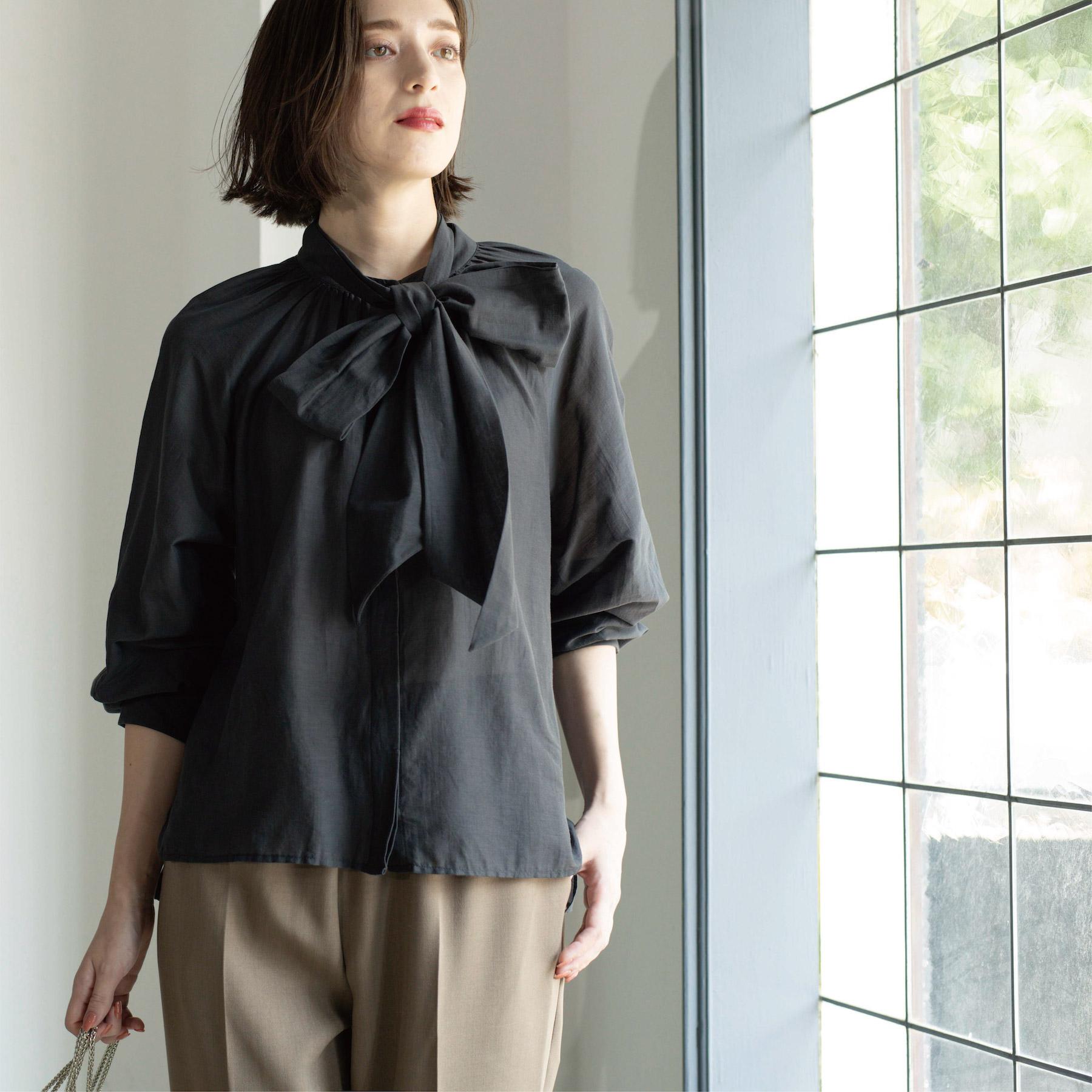 オペーク ドット クリップ OPAQUE.CLIP 2WAYシアーボウタイブラウス【洗濯機洗い可】 (チャコールグレー(014)) チャコールグレー(014)