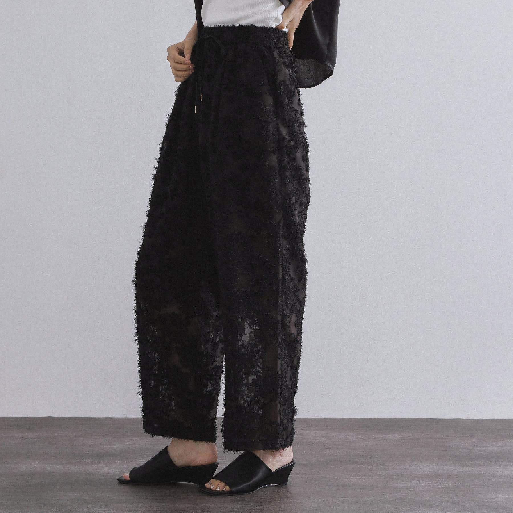 オペーク ドット クリップ OPAQUE.CLIP フリンジジャカードイージーパンツ【洗濯機洗い可】 (ブラック(019)) ブラック(019)