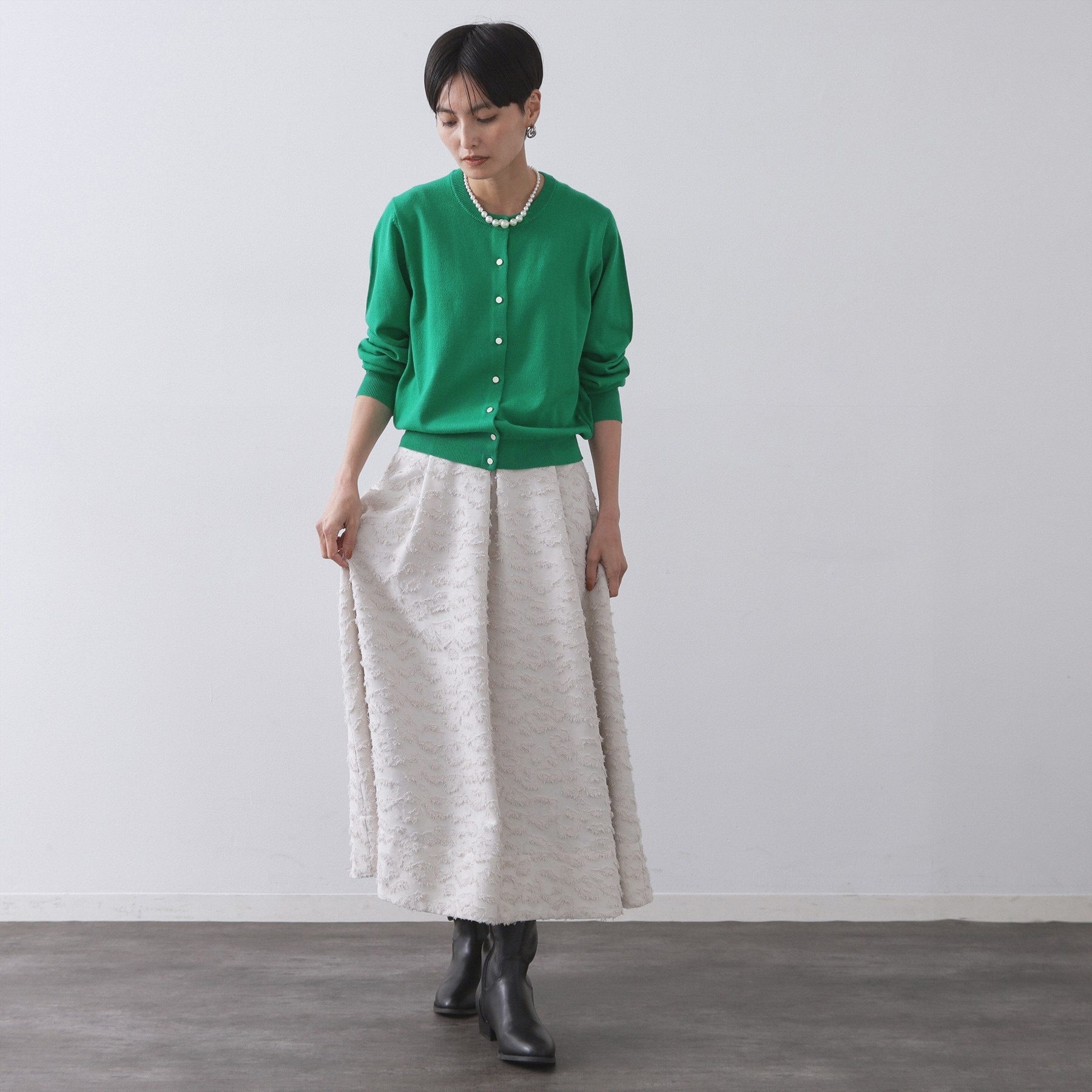 オペーク ドット クリップ OPAQUE.CLIP 《6色展開/SーLLサイズ》クルーニットカーディガン/FILIVIVI/フィルビビ【洗濯機洗い可】 (レッド(063)) レッド(063)