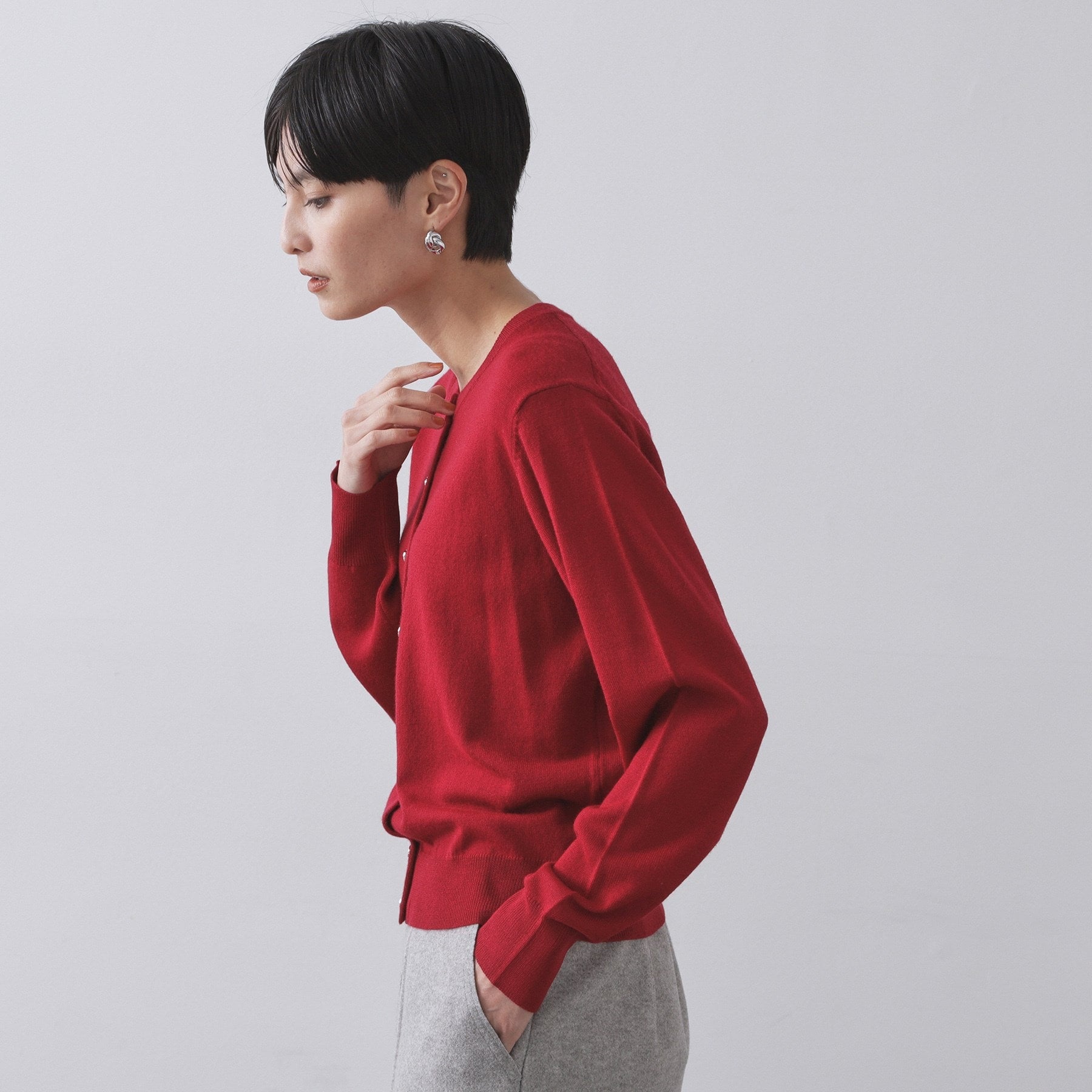 オペーク ドット クリップ OPAQUE.CLIP 《6色展開/SーLLサイズ》クルーニットカーディガン/FILIVIVI/フィルビビ【洗濯機洗い可】 (レッド(063)) レッド(063)