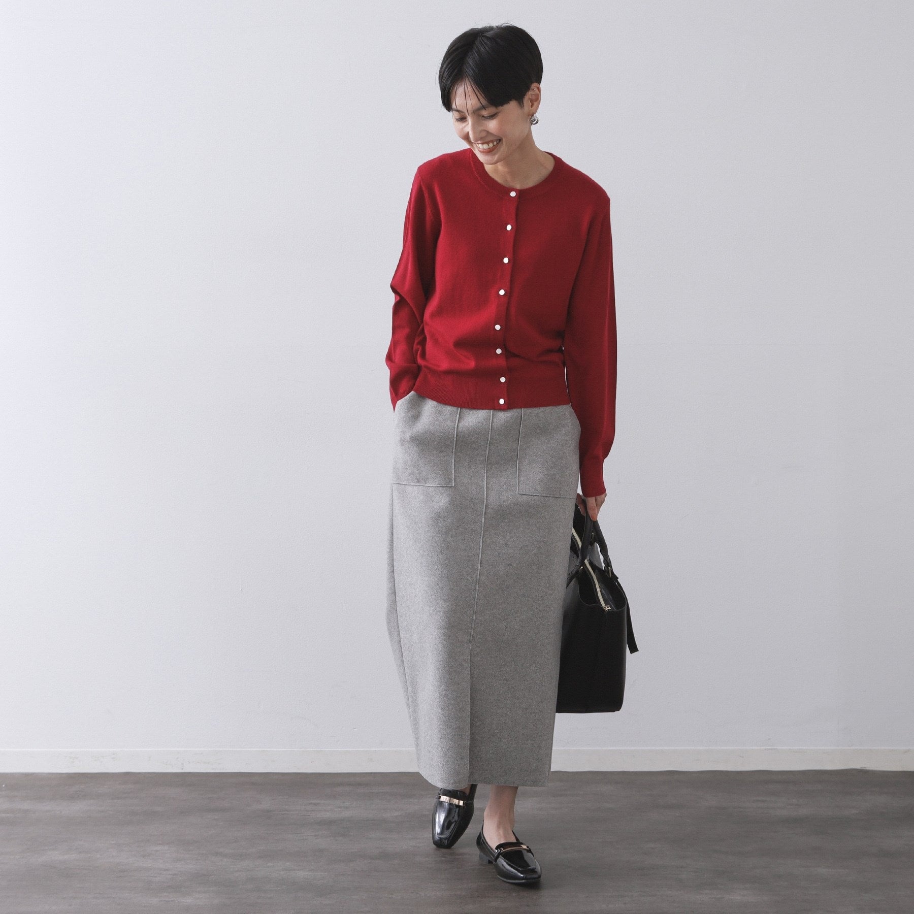 オペーク ドット クリップ OPAQUE.CLIP 《6色展開/SーLLサイズ》クルーニットカーディガン/FILIVIVI/フィルビビ【洗濯機洗い可】 (レッド(063)) レッド(063)