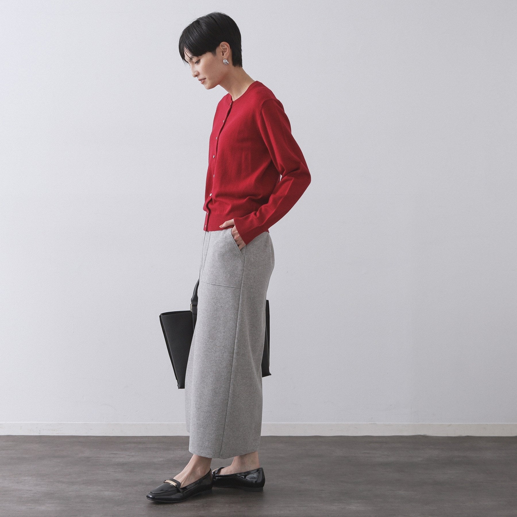 オペーク ドット クリップ OPAQUE.CLIP 《6色展開/SーLLサイズ》クルーニットカーディガン/FILIVIVI/フィルビビ【洗濯機洗い可】 (レッド(063)) レッド(063)