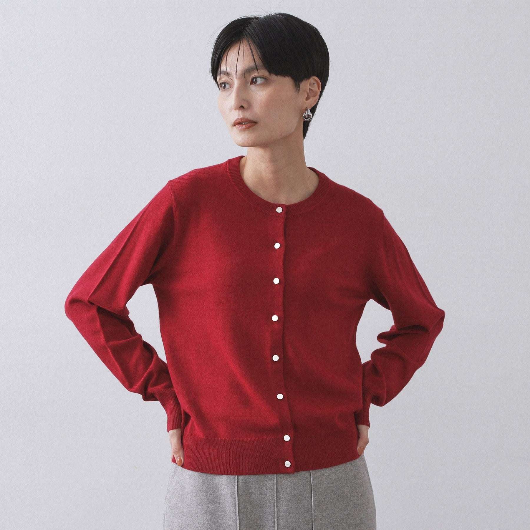 オペーク ドット クリップ OPAQUE.CLIP 《6色展開/SーLLサイズ》クルーニットカーディガン/FILIVIVI/フィルビビ【洗濯機洗い可】 (レッド(063)) レッド(063)