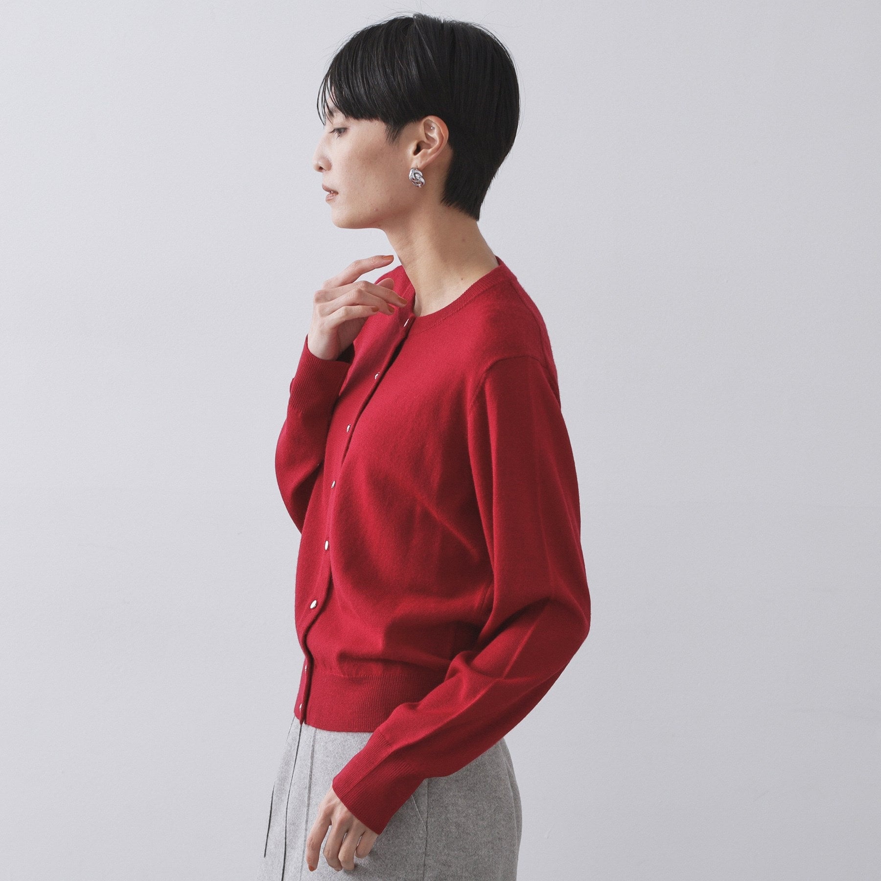 オペーク ドット クリップ OPAQUE.CLIP 《6色展開/SーLLサイズ》クルーニットカーディガン/FILIVIVI/フィルビビ【洗濯機洗い可】 (レッド(063)) レッド(063)