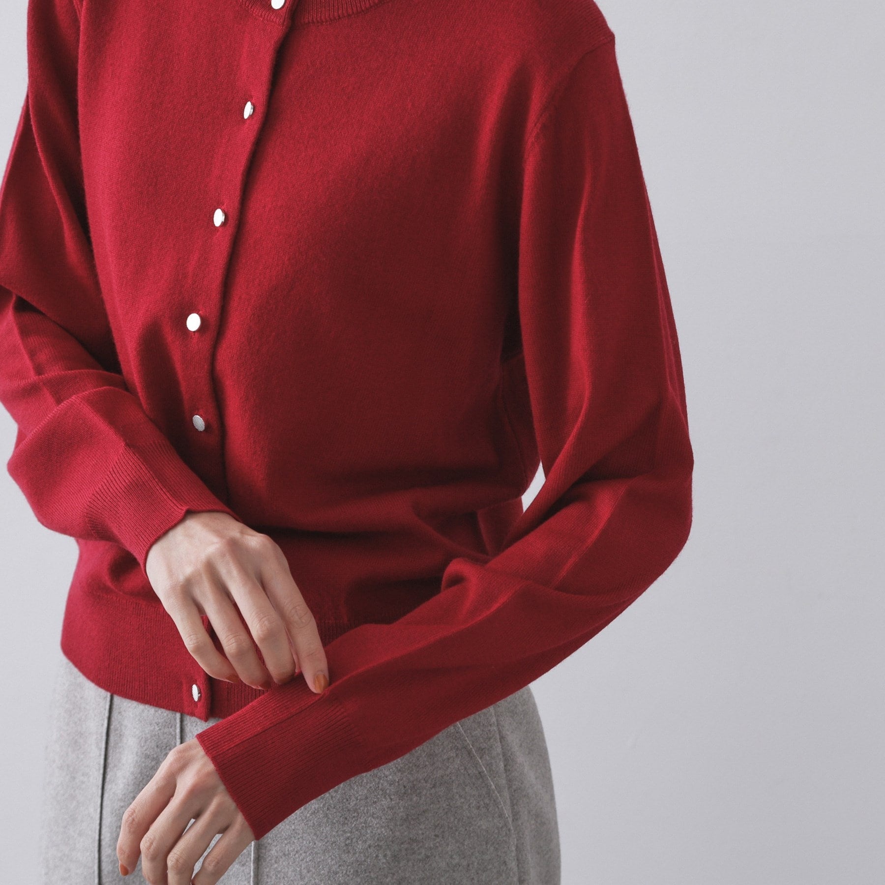 オペーク ドット クリップ OPAQUE.CLIP 《6色展開/SーLLサイズ》クルーニットカーディガン/FILIVIVI/フィルビビ【洗濯機洗い可】 (レッド(063)) レッド(063)