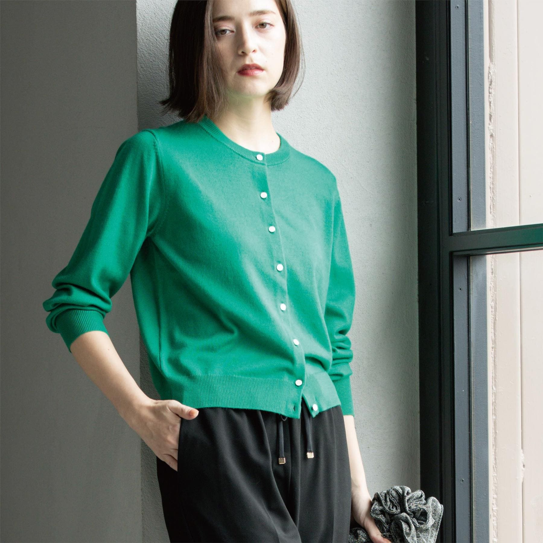 オペーク ドット クリップ OPAQUE.CLIP 《6色展開/SーLLサイズ》クルーニットカーディガン/FILIVIVI/フィルビビ【洗濯機洗い可】 (グリーン(022)) グリーン(022)