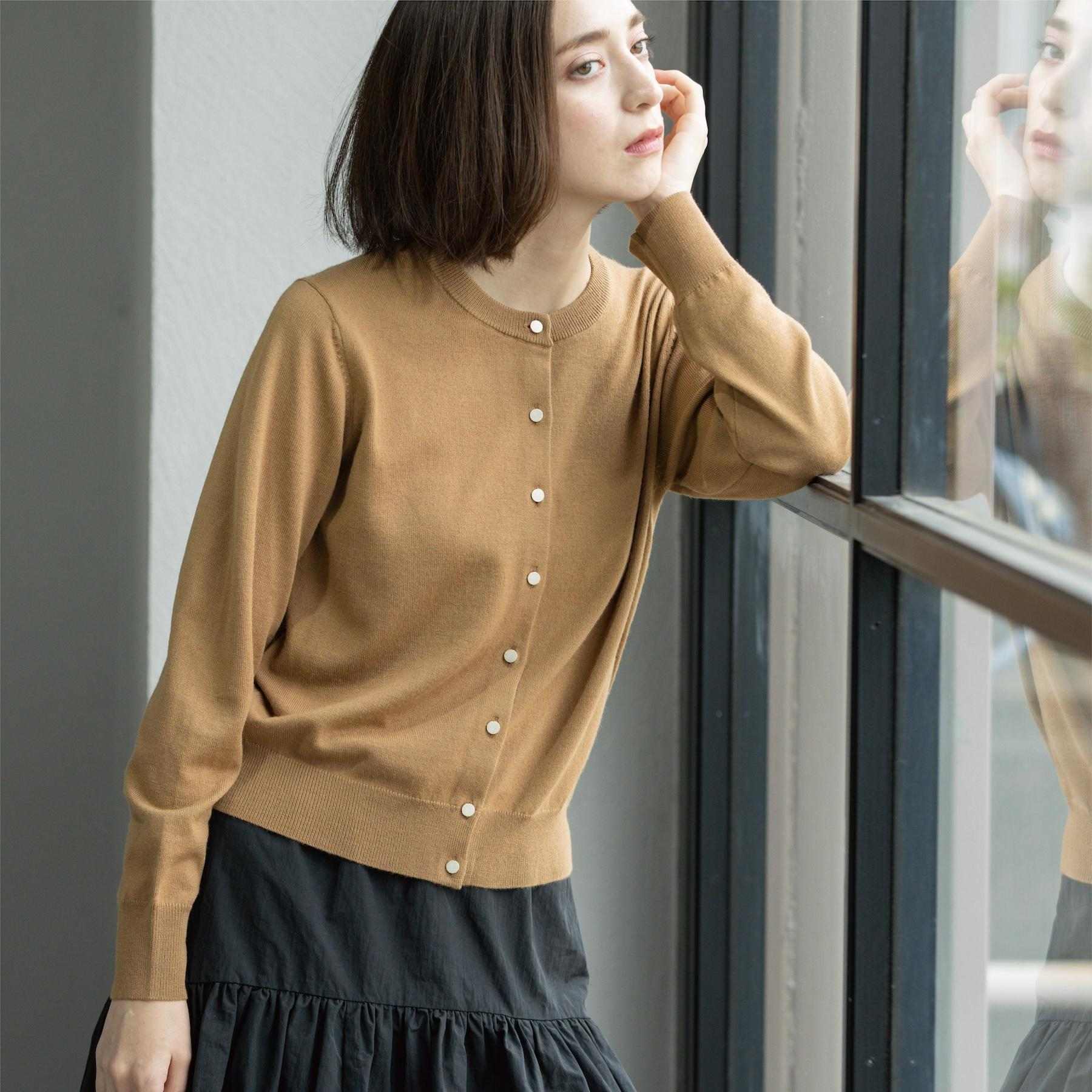 オペーク ドット クリップ OPAQUE.CLIP 《6色展開/SーLLサイズ》クルーニットカーディガン/FILIVIVI/フィルビビ【洗濯機洗い可】 (キャメルブラウン(841)) キャメルブラウン(841)