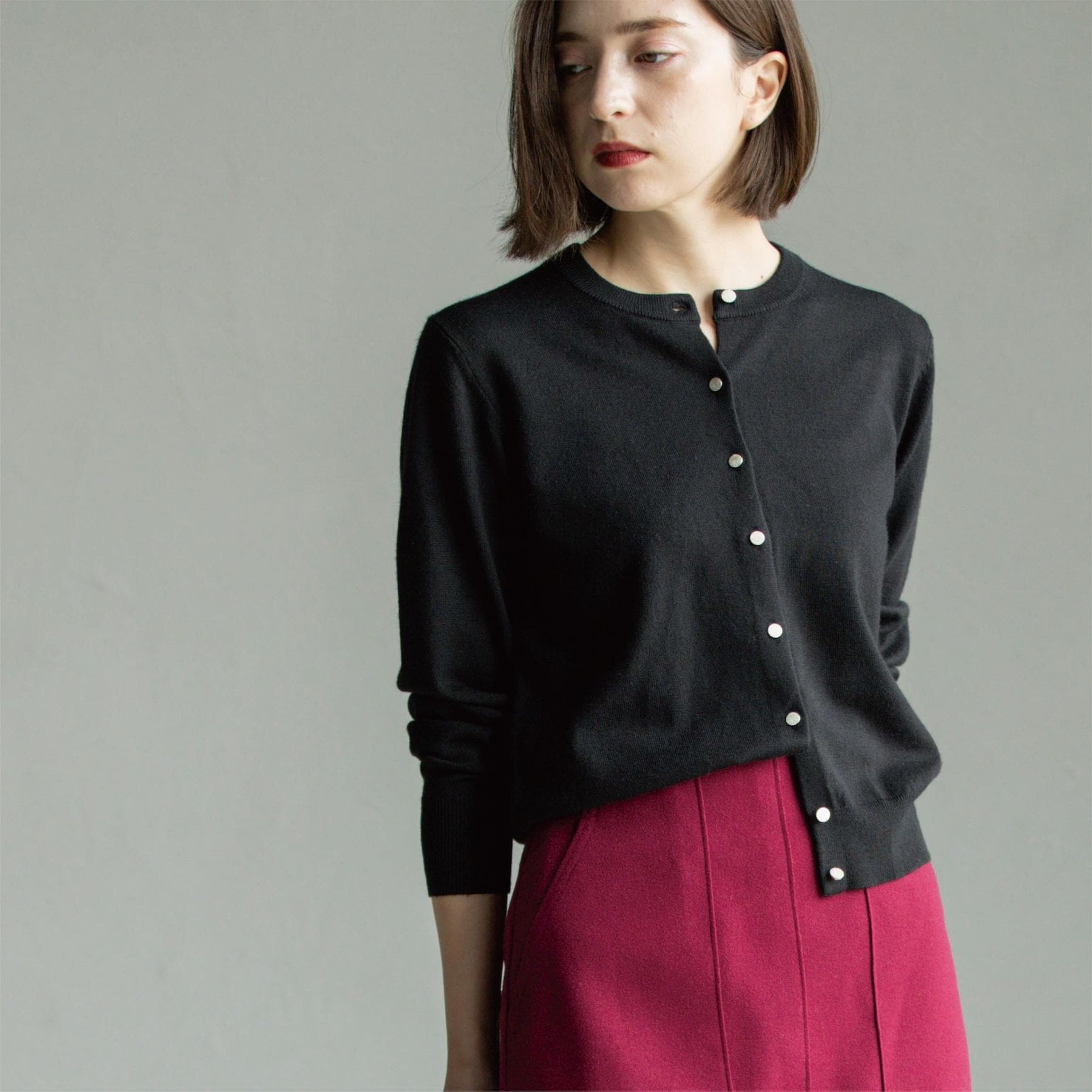 オペーク ドット クリップ OPAQUE.CLIP 《6色展開/SーLLサイズ》クルーニットカーディガン/FILIVIVI/フィルビビ【洗濯機洗い可】 (ブラック(019)) ブラック(019)