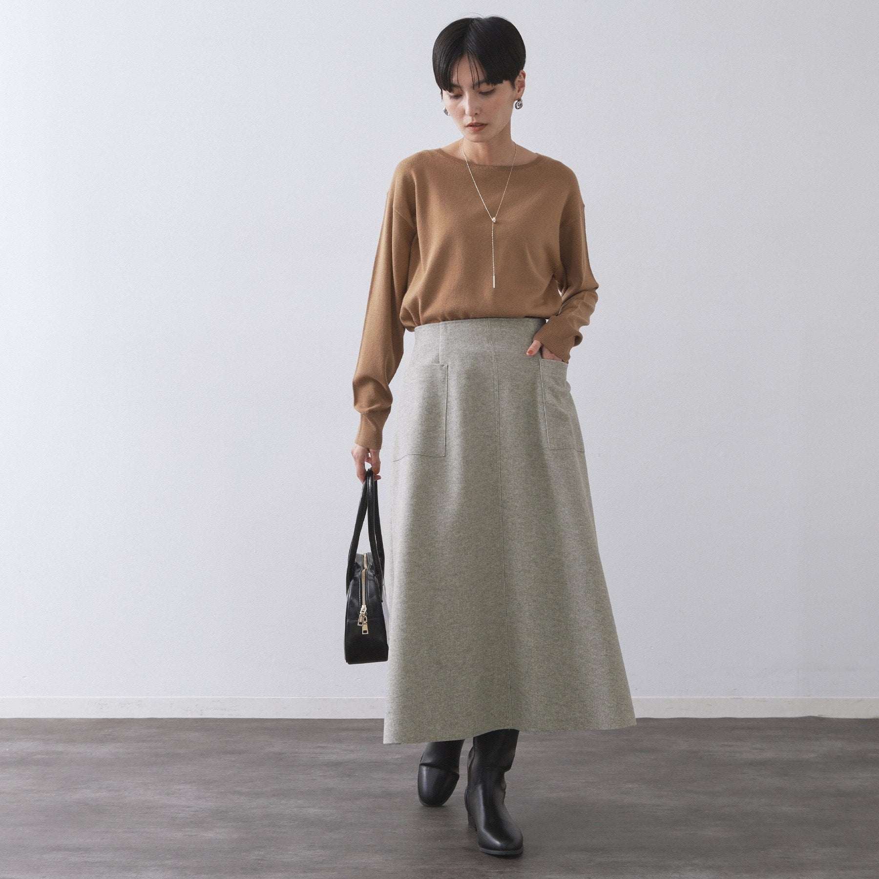 オペーク ドット クリップ OPAQUE.CLIP ウールライクフレアスカート【洗濯機洗い可】 (グレー(012)) グレー(012)