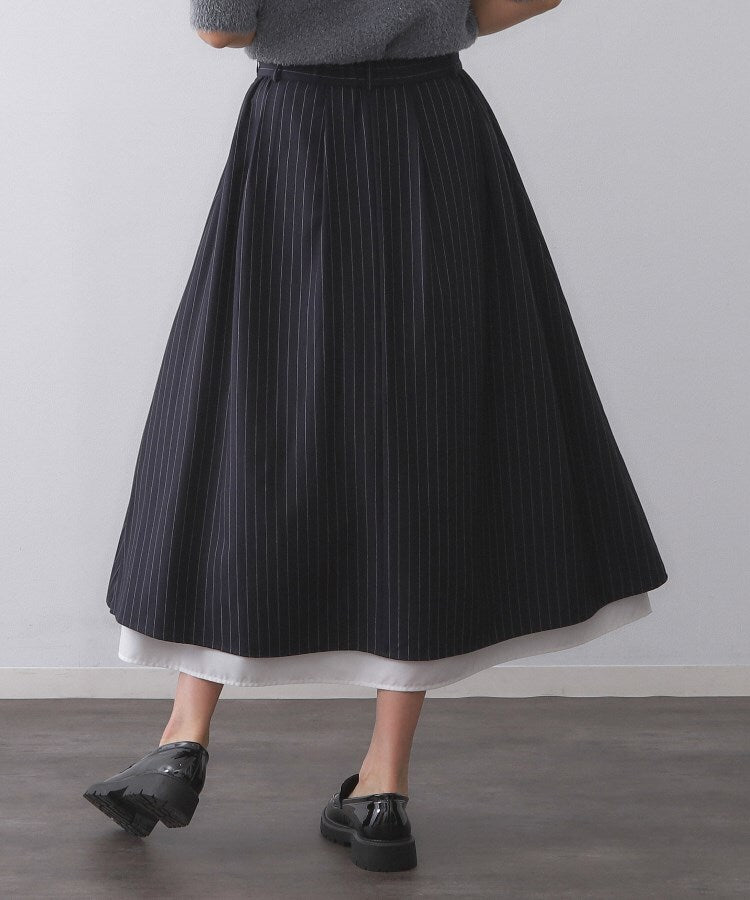 オペーク ドット クリップ OPAQUE.CLIP ピンストライプレイヤード風フレアスカート【洗濯機洗い可】 (ネイビー(394)) ネイビー(394)