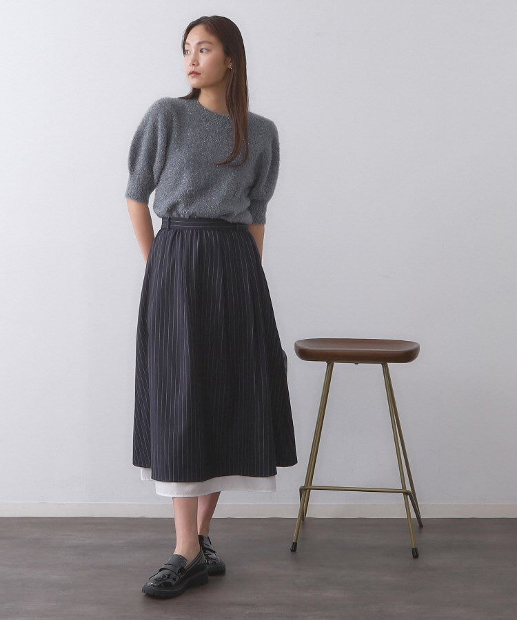 オペーク ドット クリップ OPAQUE.CLIP ピンストライプレイヤード風フレアスカート【洗濯機洗い可】 (ネイビー(394)) ネイビー(394)