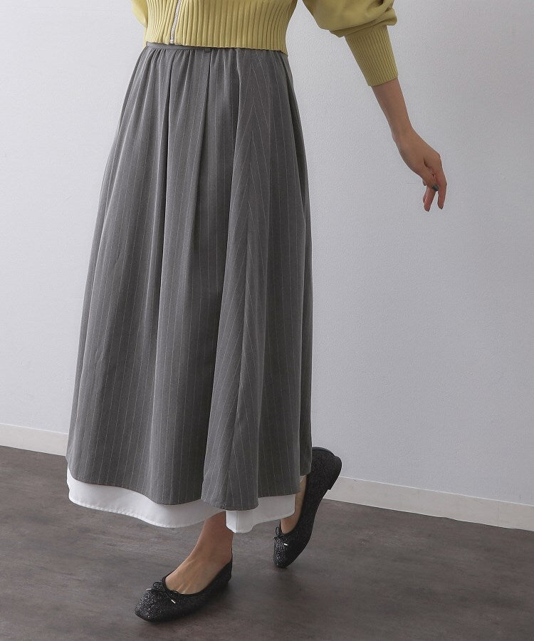 オペーク ドット クリップ OPAQUE.CLIP ピンストライプレイヤード風フレアスカート【洗濯機洗い可】 (チャコールグレー(314)) チャコールグレー(314)