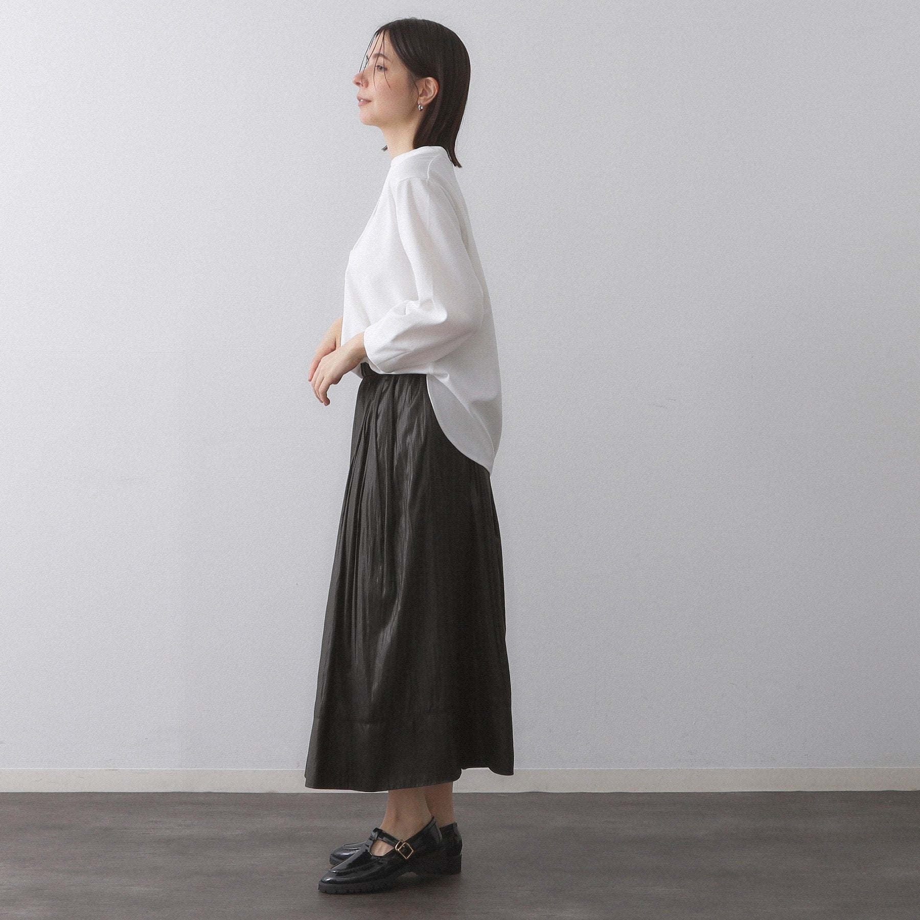 オペーク ドット クリップ OPAQUE.CLIP レザーライクタックフレアスカート【洗濯機洗い可】 (ボルドー(064)) ボルドー(064)