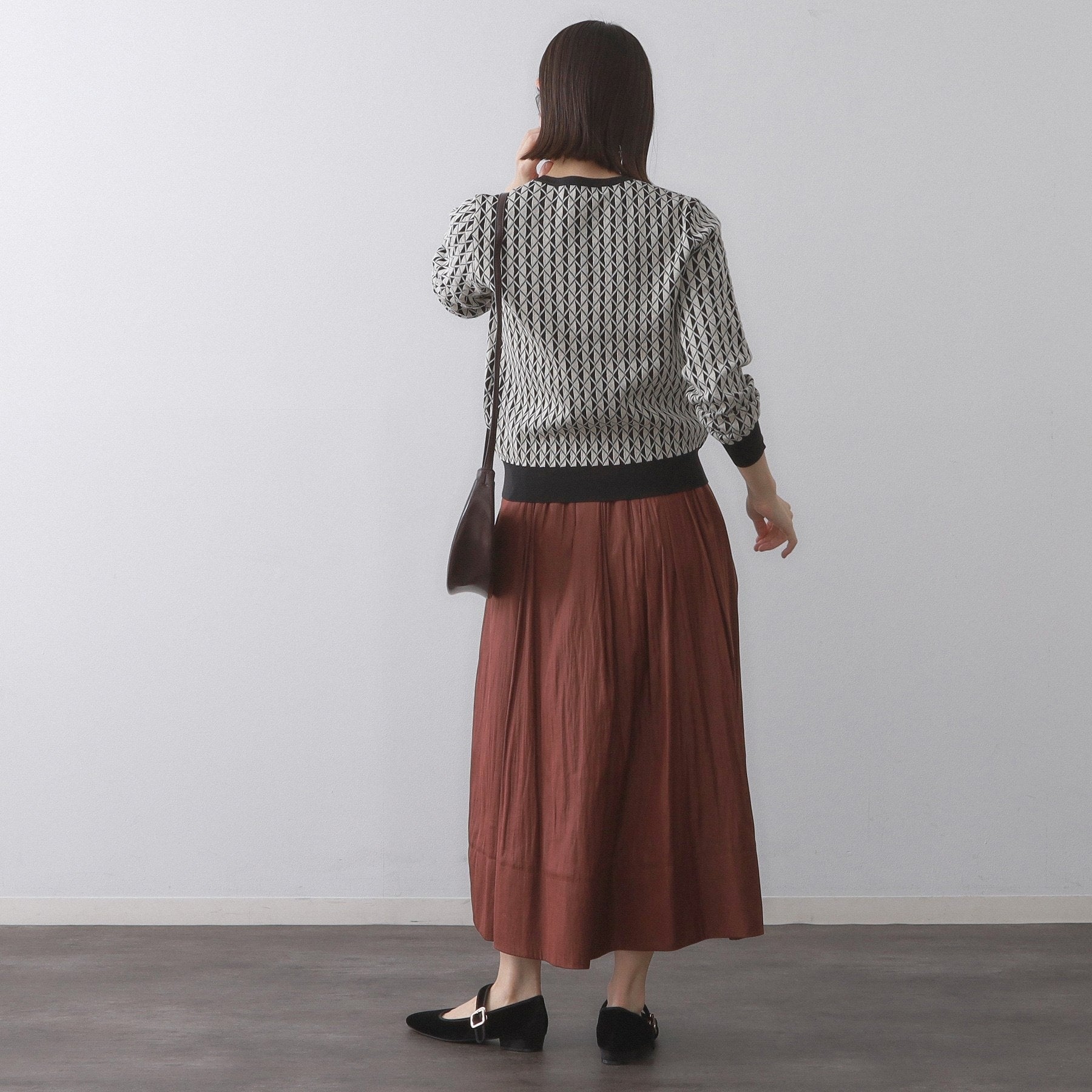 オペーク ドット クリップ OPAQUE.CLIP レザーライクタックフレアスカート【洗濯機洗い可】 (ボルドー(064)) ボルドー(064)