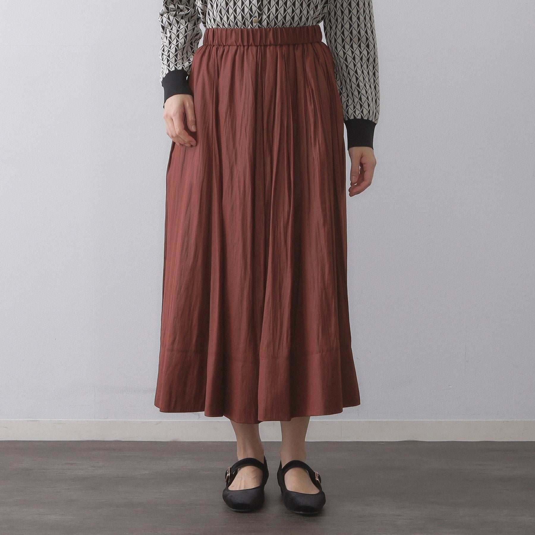 オペーク ドット クリップ OPAQUE.CLIP レザーライクタックフレアスカート【洗濯機洗い可】 (ボルドー(064)) ボルドー(064)