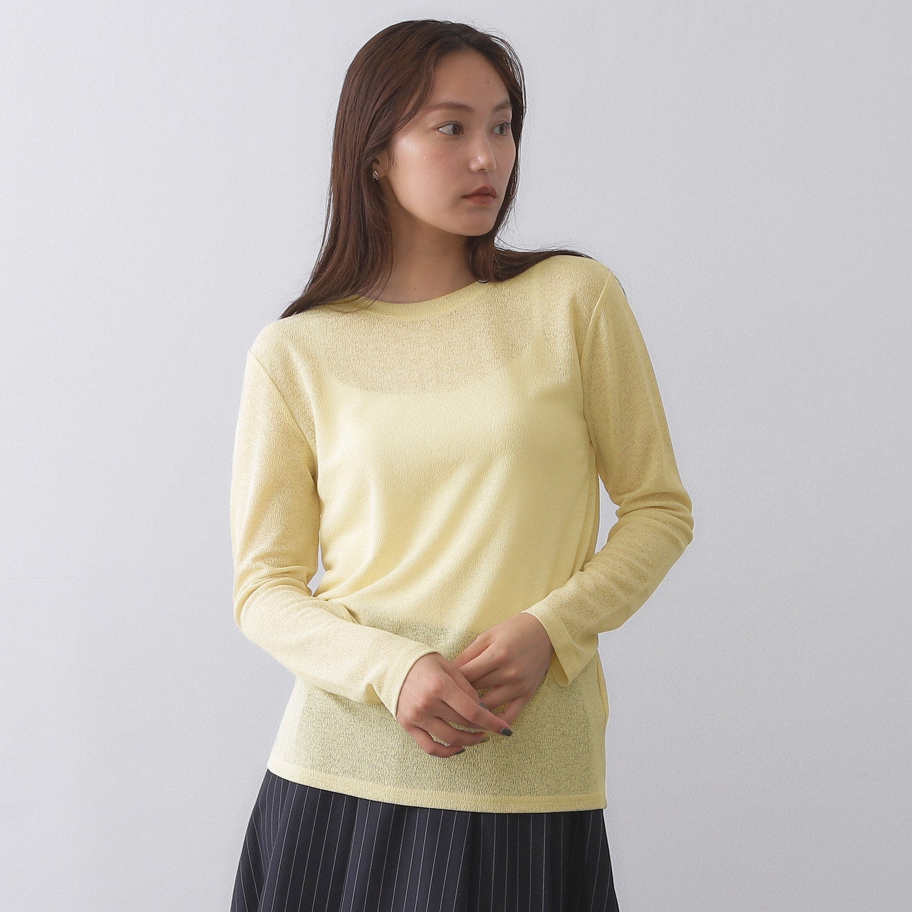 オペーク ドット クリップ OPAQUE.CLIP シアーラウンドネックカットソー【洗濯機洗い可】 (チャコールグレー(014)) チャコールグレー(014)