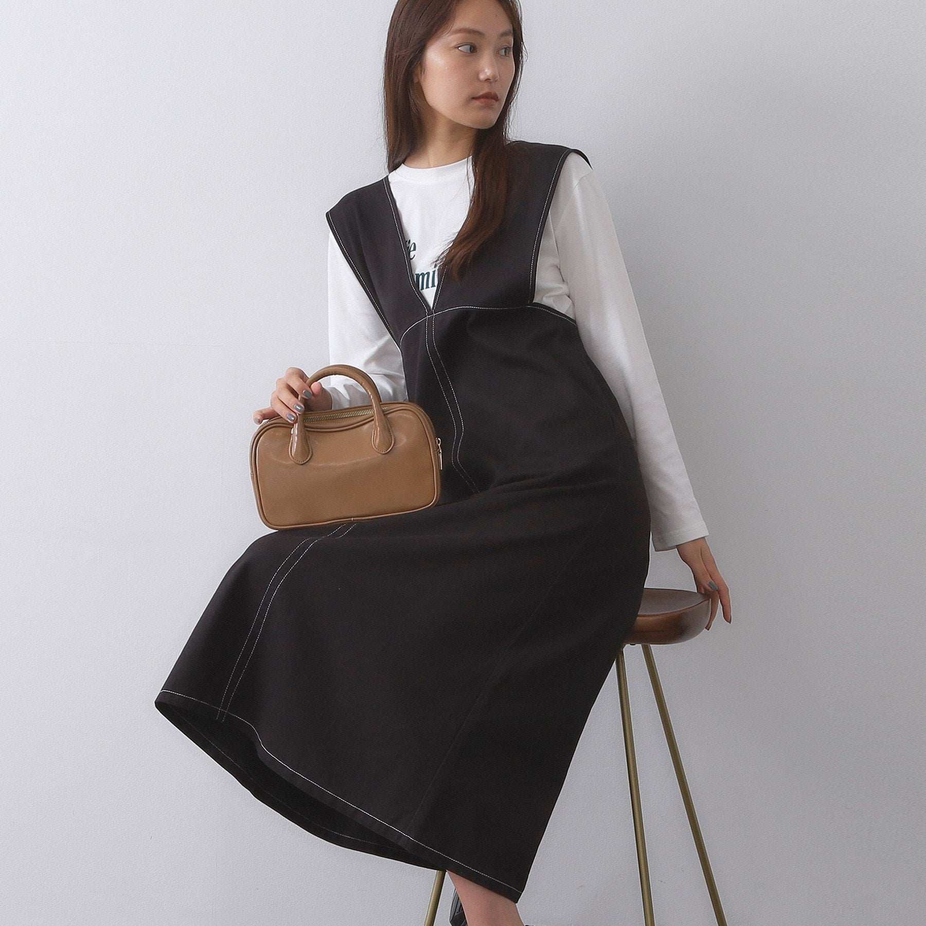 オペーク ドット クリップ OPAQUE.CLIP 配色ステッチジャンスカ【洗濯機洗い可】 (ブラック(019)) ブラック(019)