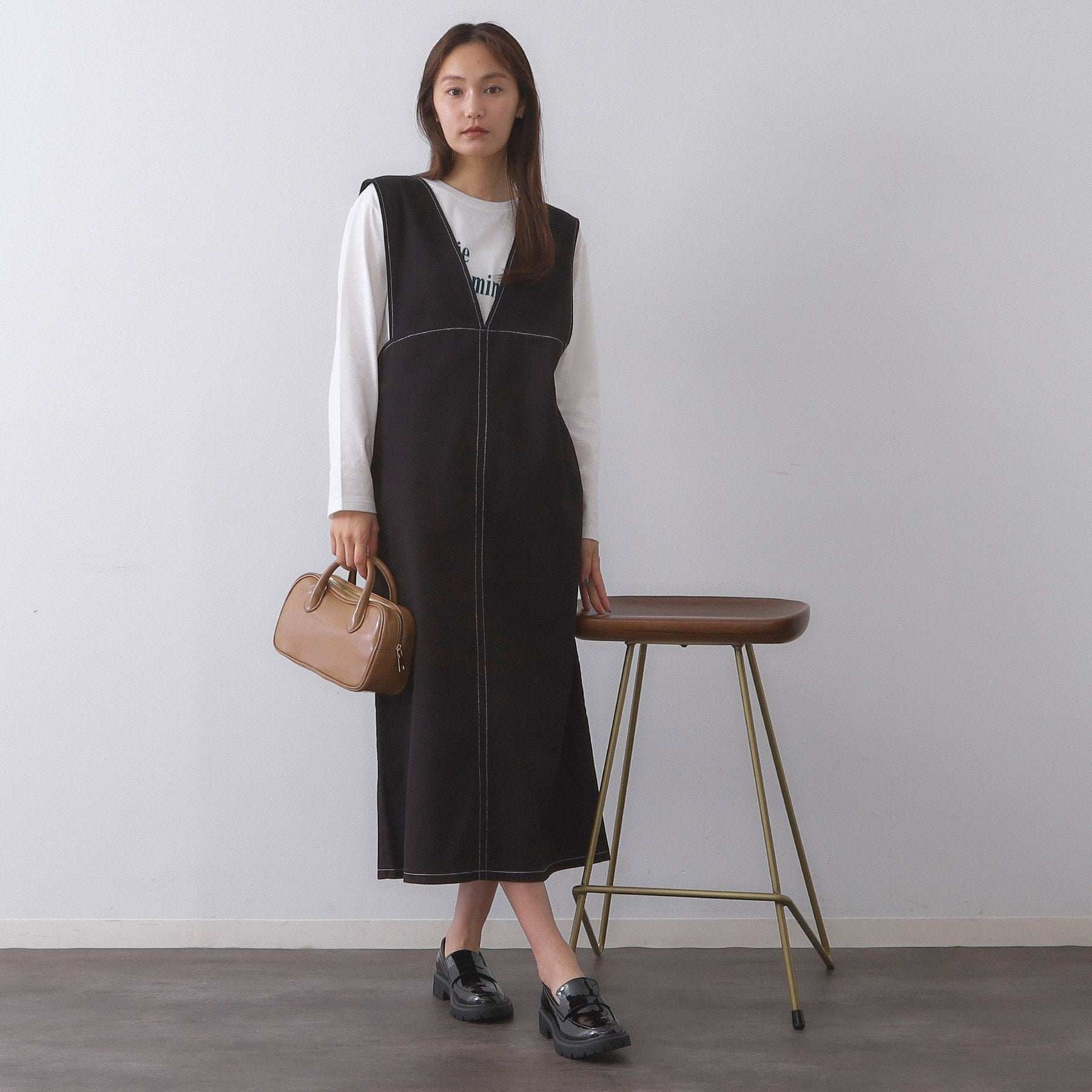 オペーク ドット クリップ OPAQUE.CLIP 配色ステッチジャンスカ【洗濯機洗い可】 (ブラック(019)) ブラック(019)