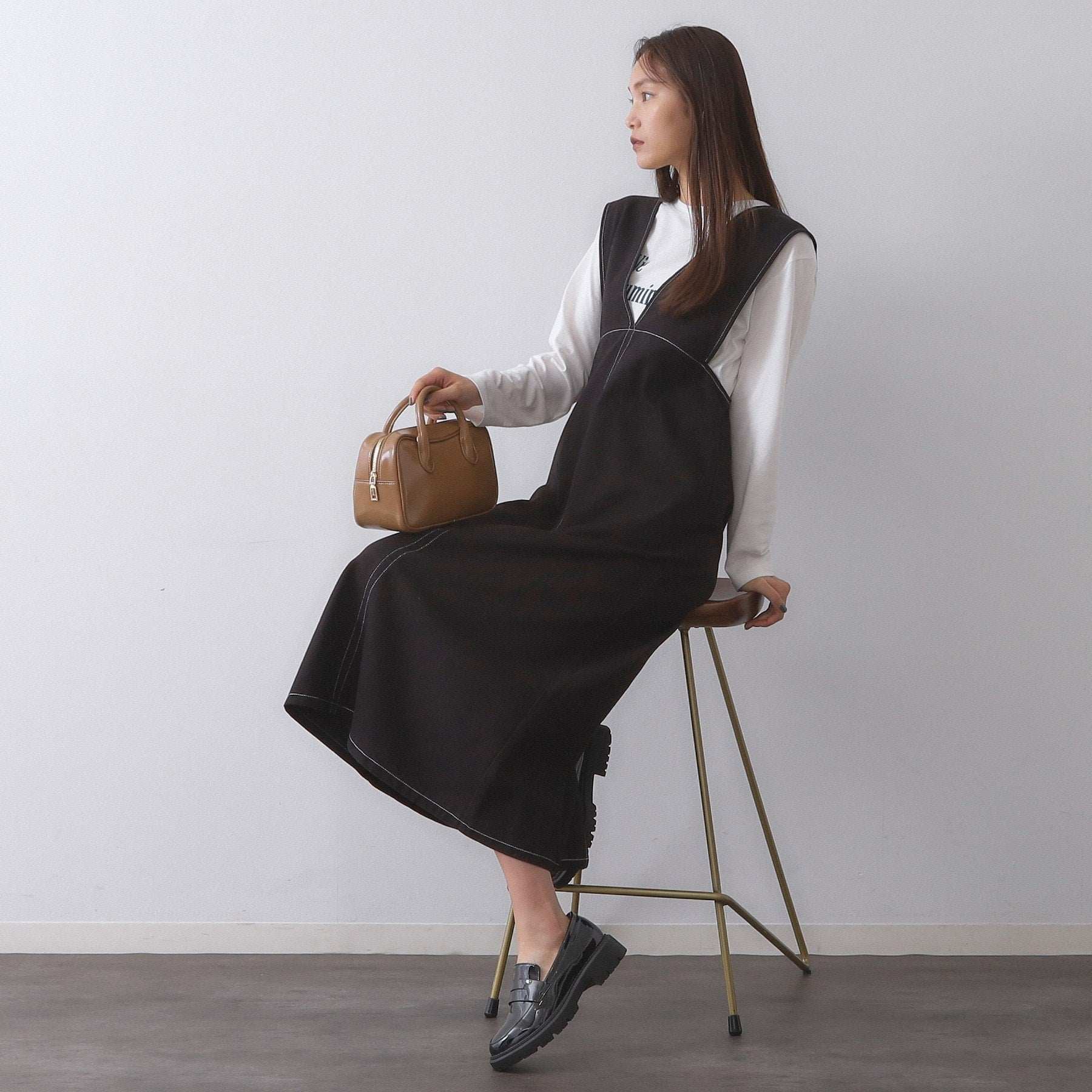 オペーク ドット クリップ OPAQUE.CLIP 配色ステッチジャンスカ【洗濯機洗い可】 (ブラック(019)) ブラック(019)