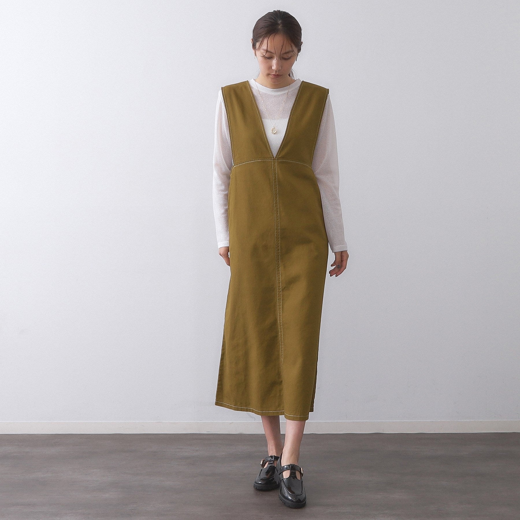 オペーク ドット クリップ OPAQUE.CLIP 配色ステッチジャンスカ【洗濯機洗い可】 (ブラック(019)) ブラック(019)