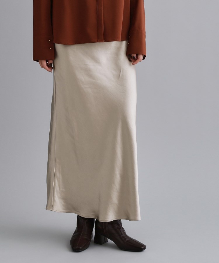オペーク ドット クリップ OPAQUE.CLIP 【es】サテンナローイージーロングスカート【洗濯機洗い可】 (ベージュ(052)) ベージュ(052)
