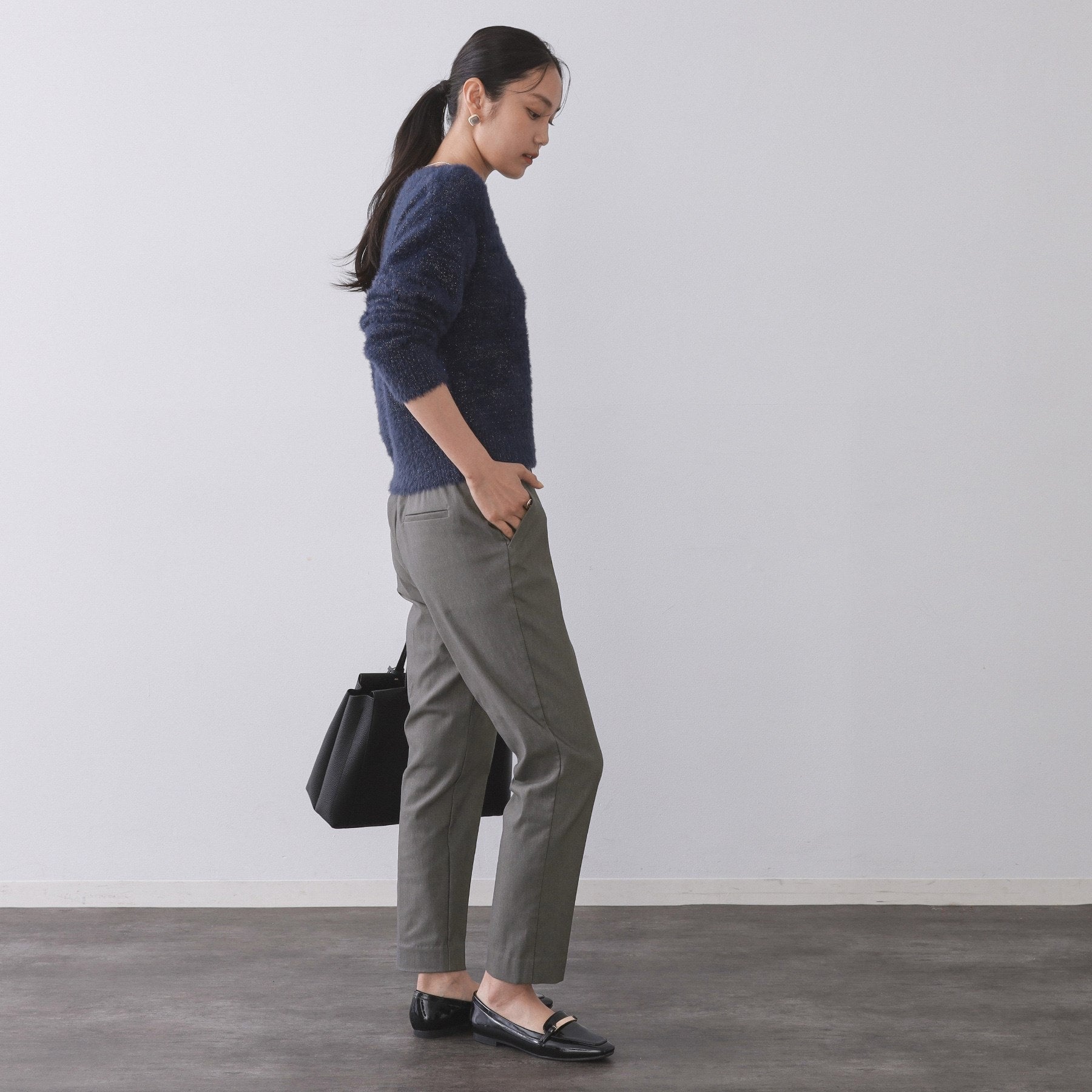 オペーク ドット クリップ OPAQUE.CLIP 裏起毛ハイストレッチ イージーテーパードパンツ【洗濯機洗い可】 (チャコールグレー(013)) チャコールグレー(013)