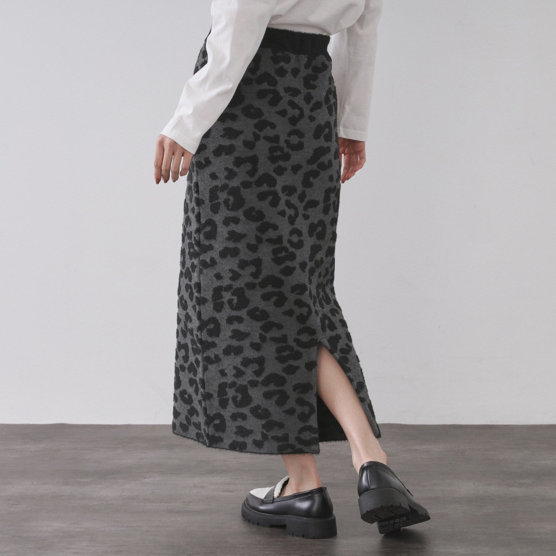 オペーク ドット クリップ OPAQUE.CLIP レオパードジャカードニットスカート【洗濯機洗い可】 (ブラウン(143)) ブラウン(143)